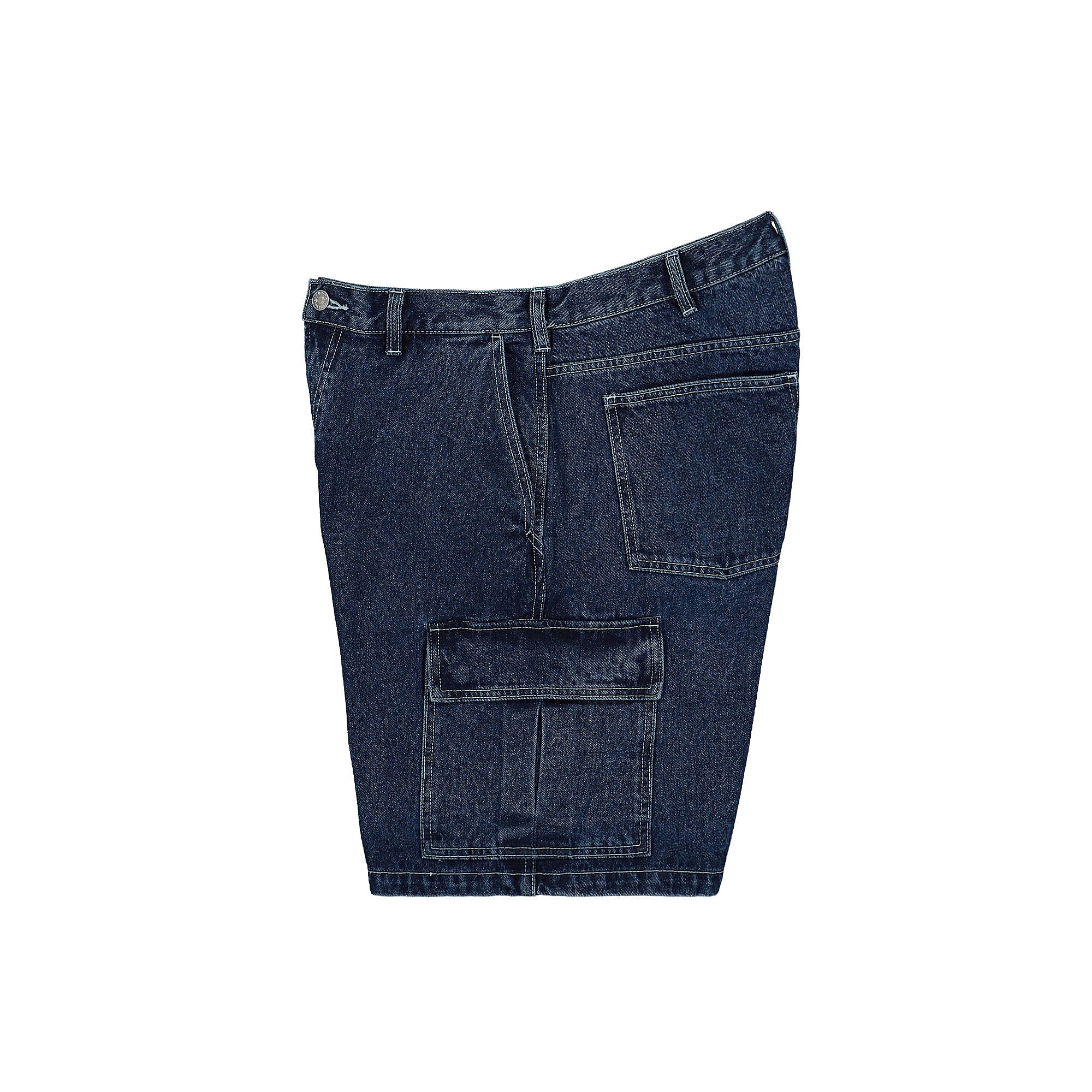 Obey Bigwig Baggy Denim Cargo Short Stone Wash Indigo Shorts Close-up | Overkill