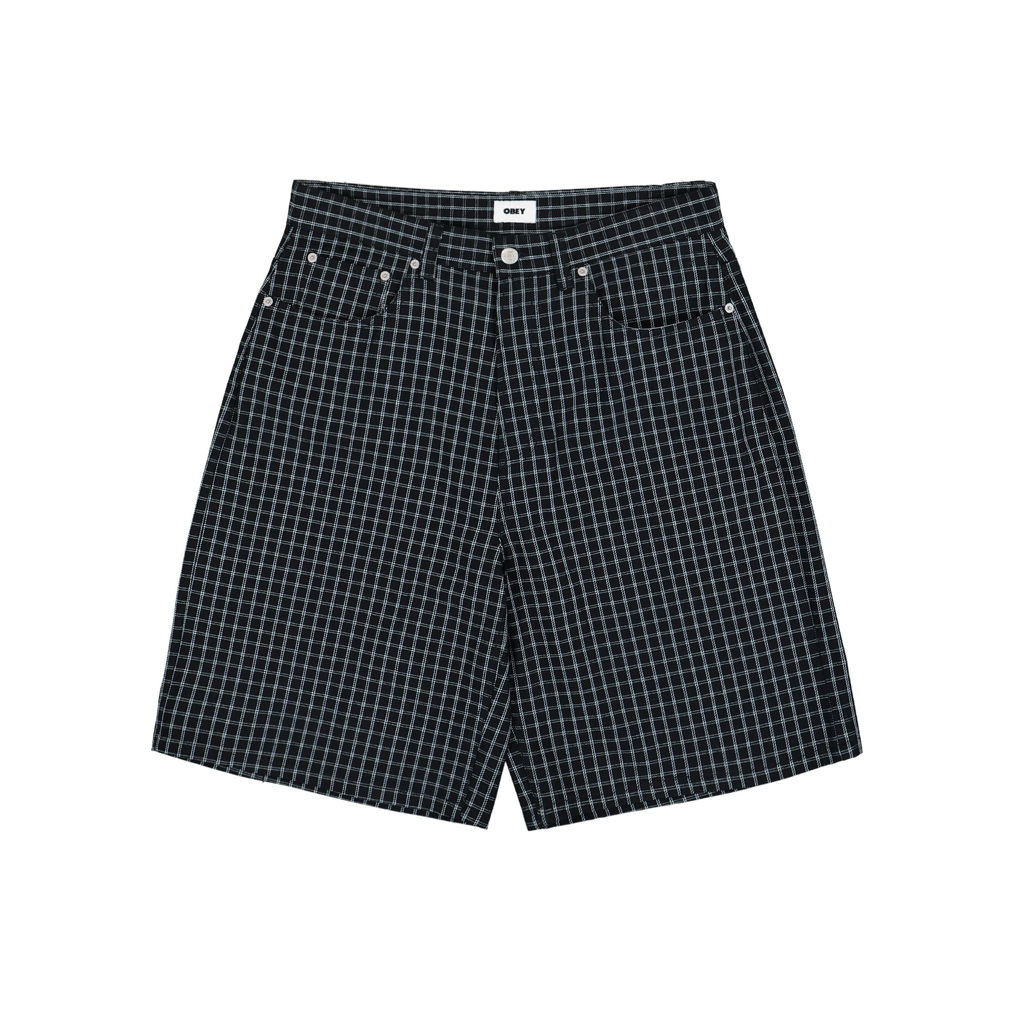 Obey Plaid Baggy Denim Short 172100095-BKM | OVERKILL