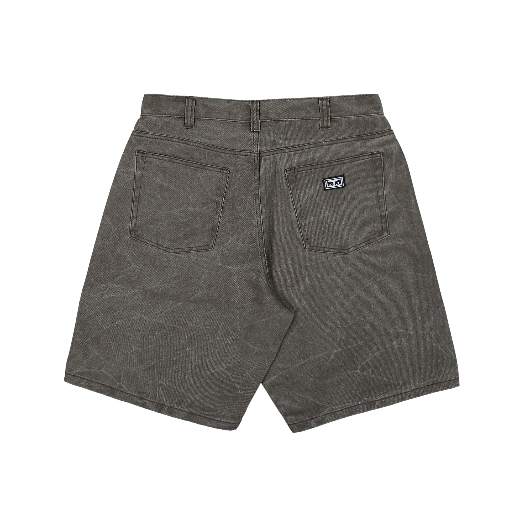 Obey BigWig Baggy Denim Short Black Olive Wrinkle Wash Shorts 172100109-BOW Close-up | Overkill
