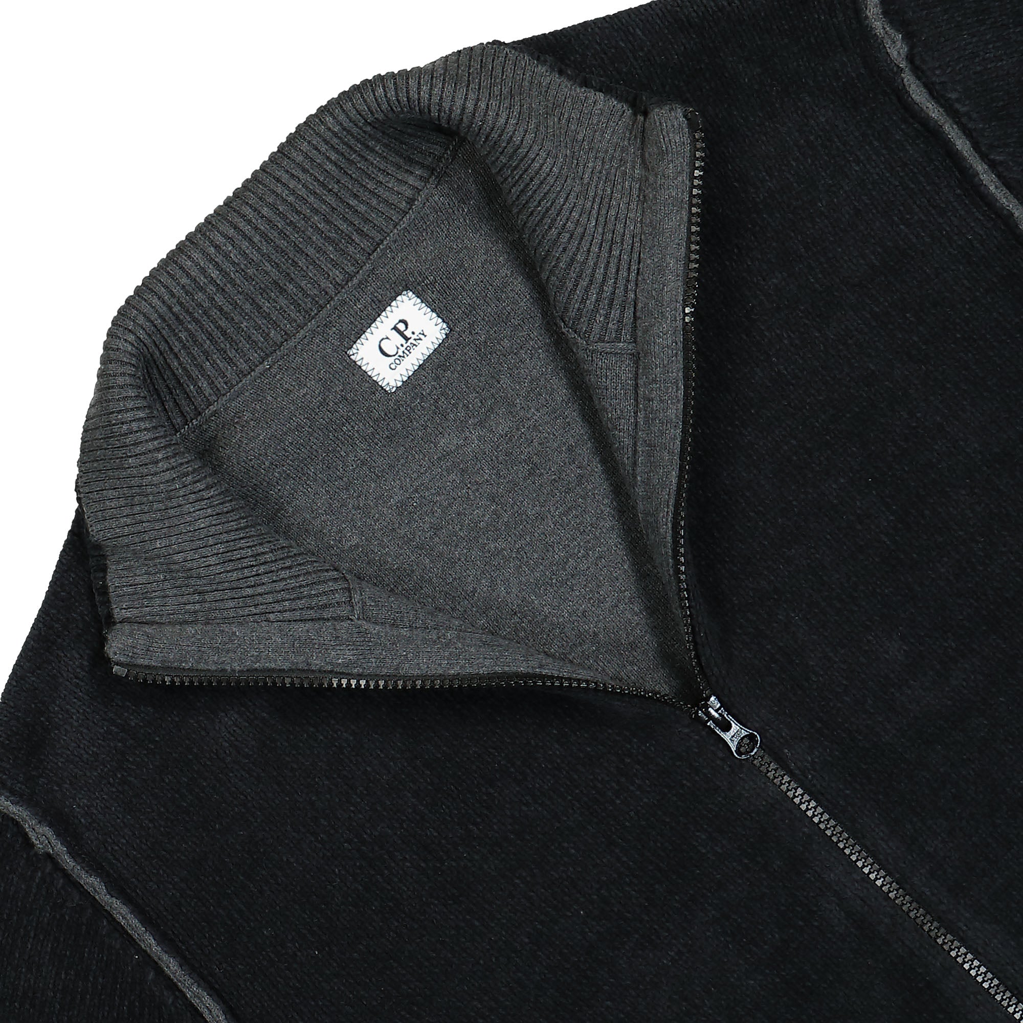C.P. Company Knitwear Cardigan In Double Face Cotton Chenille Black Sand Cardigans Close-up | Overkill