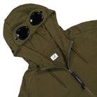 C.P. Company Diagonal Raised Fleece Goggle Zipped Hooded Sweatshirt Ivy Green Hoodies Close-up | Overkill