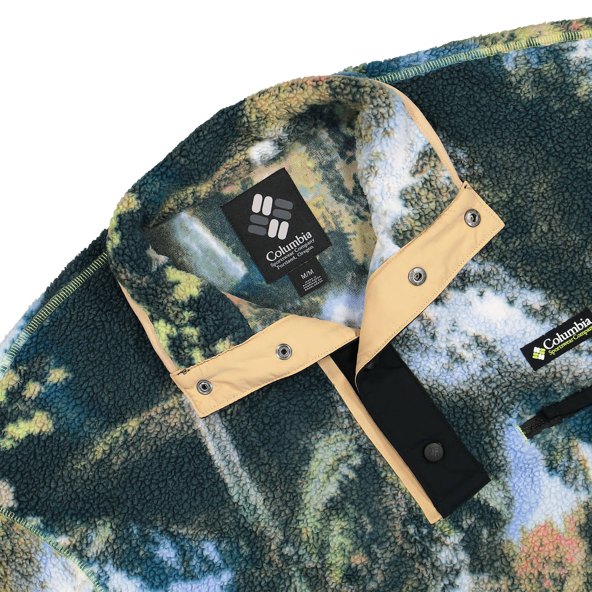 Columbia Helvetia Half Snap Fleece Napa Green / Chasing Falls Print / Black Sweatshirts Close-up | Overkill