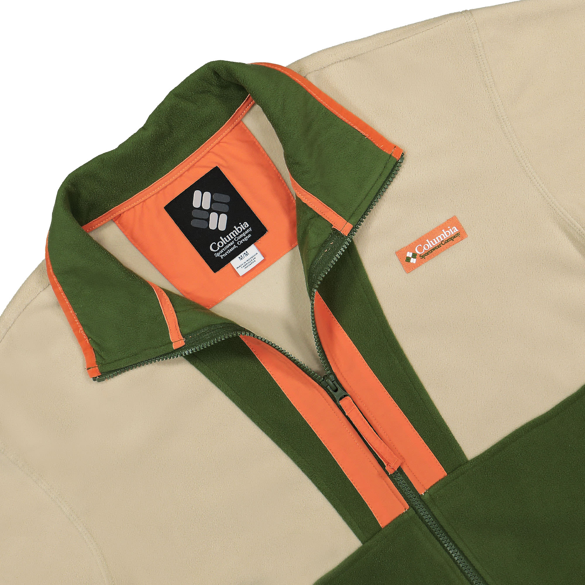 Columbia Back Bowl Lightweight Fleece Ancient Fossil / Pesto / Dusty Orange Fleece Jackets Close-up | Overkill