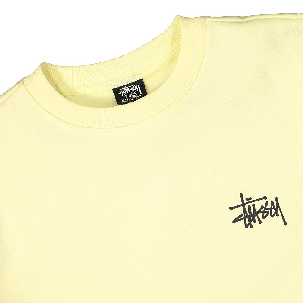 Stussy Basic Crew Pale Yellow Sweatshirts Close-up | Overkill