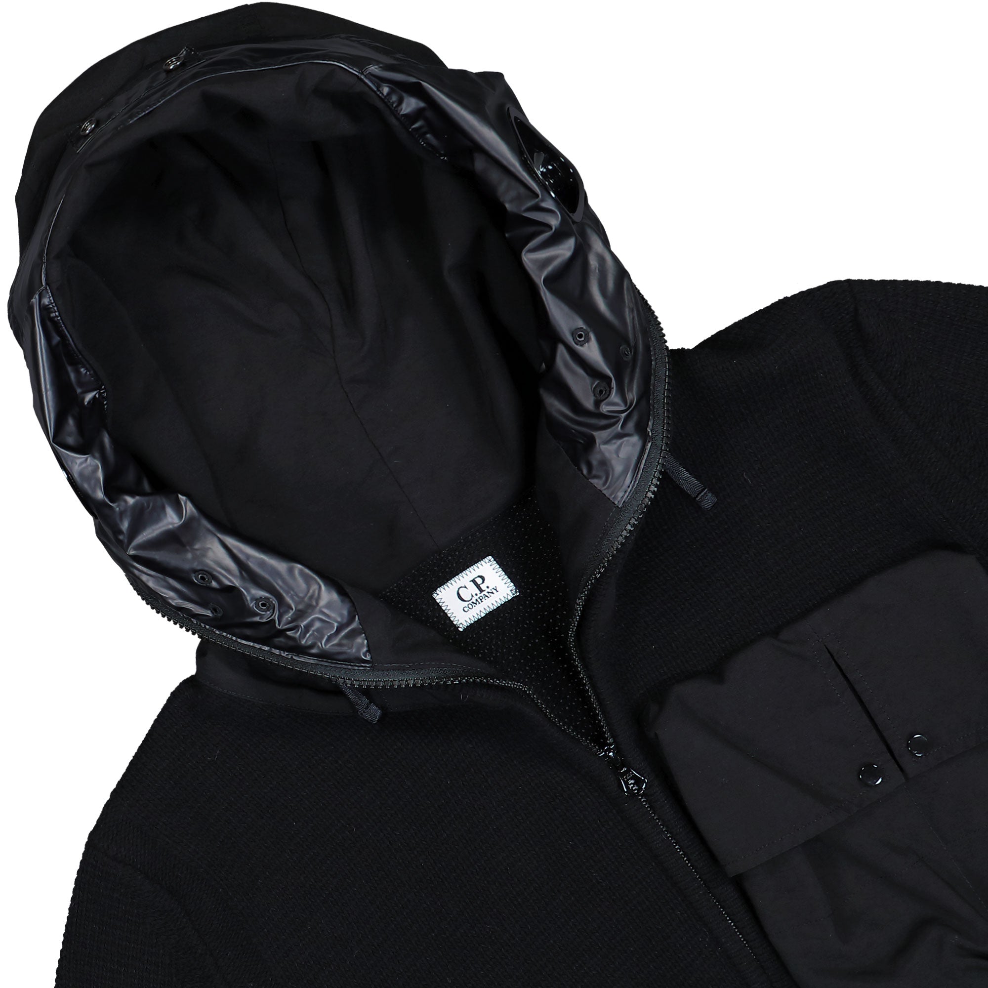 C.P. Company Lambswool Mixed Goggle Hood Cardigan Black Cardigan 19CMKN245A-110149M 999 Detailfoto | Overkill
