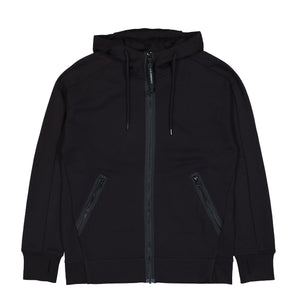 C.P. Company Diagonal Raised Fleece Goggle Sweatshirt Black Zip Hoodie 19CMSS715A-005086W 999 | Overkill
