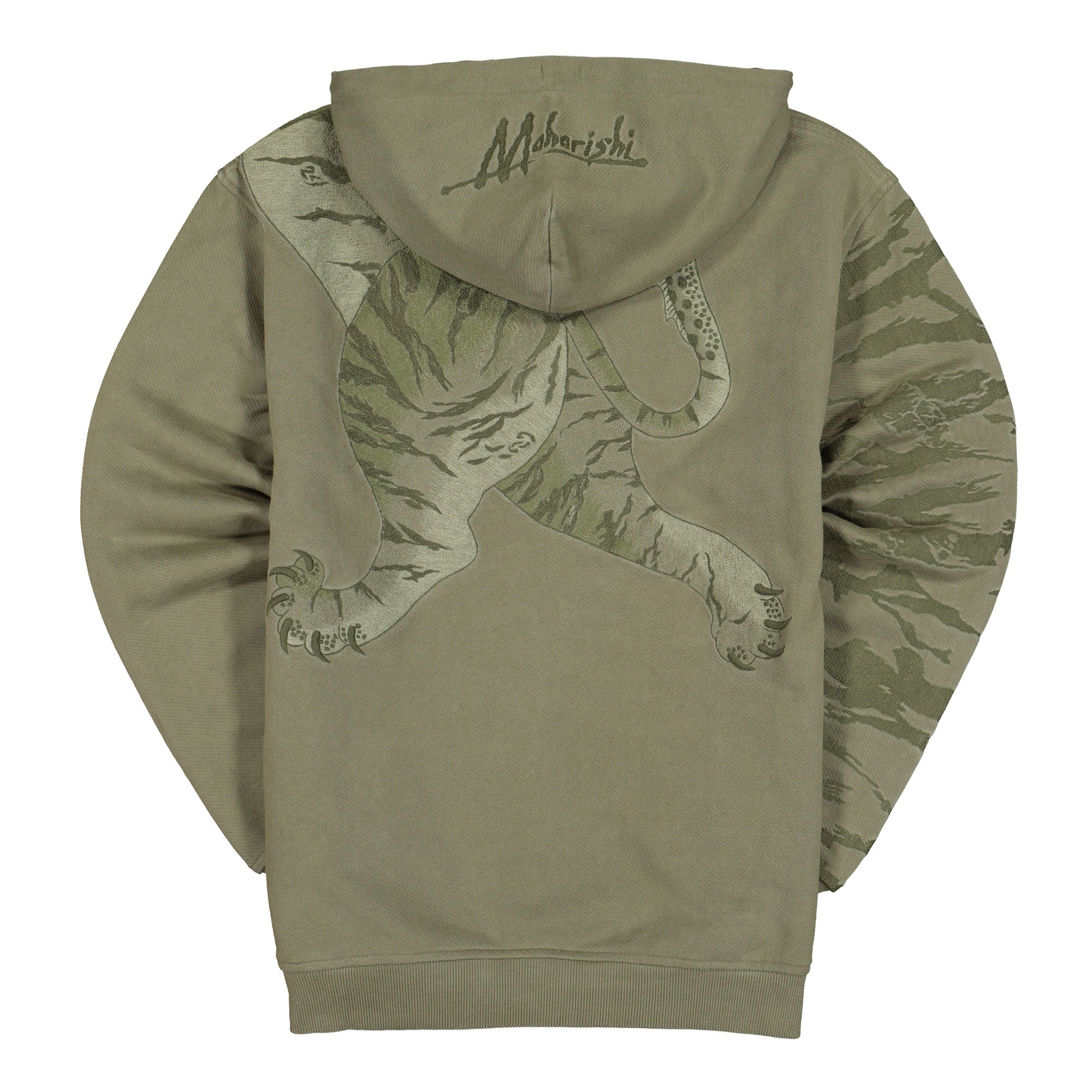 Maharishi  Tonal Tiger Hooded Sweat Olive Hoodies 2066 Close-up | Overkill
