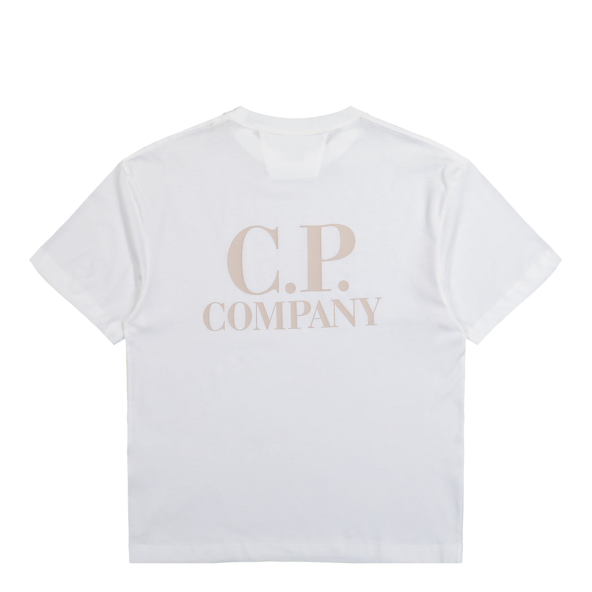 C.P. Company 30/1 Jersey Short Sleeve Logo T-Shirt Gauze White T-Shirt 20CMTS086A-005100W 103 Close-up | Overkill
