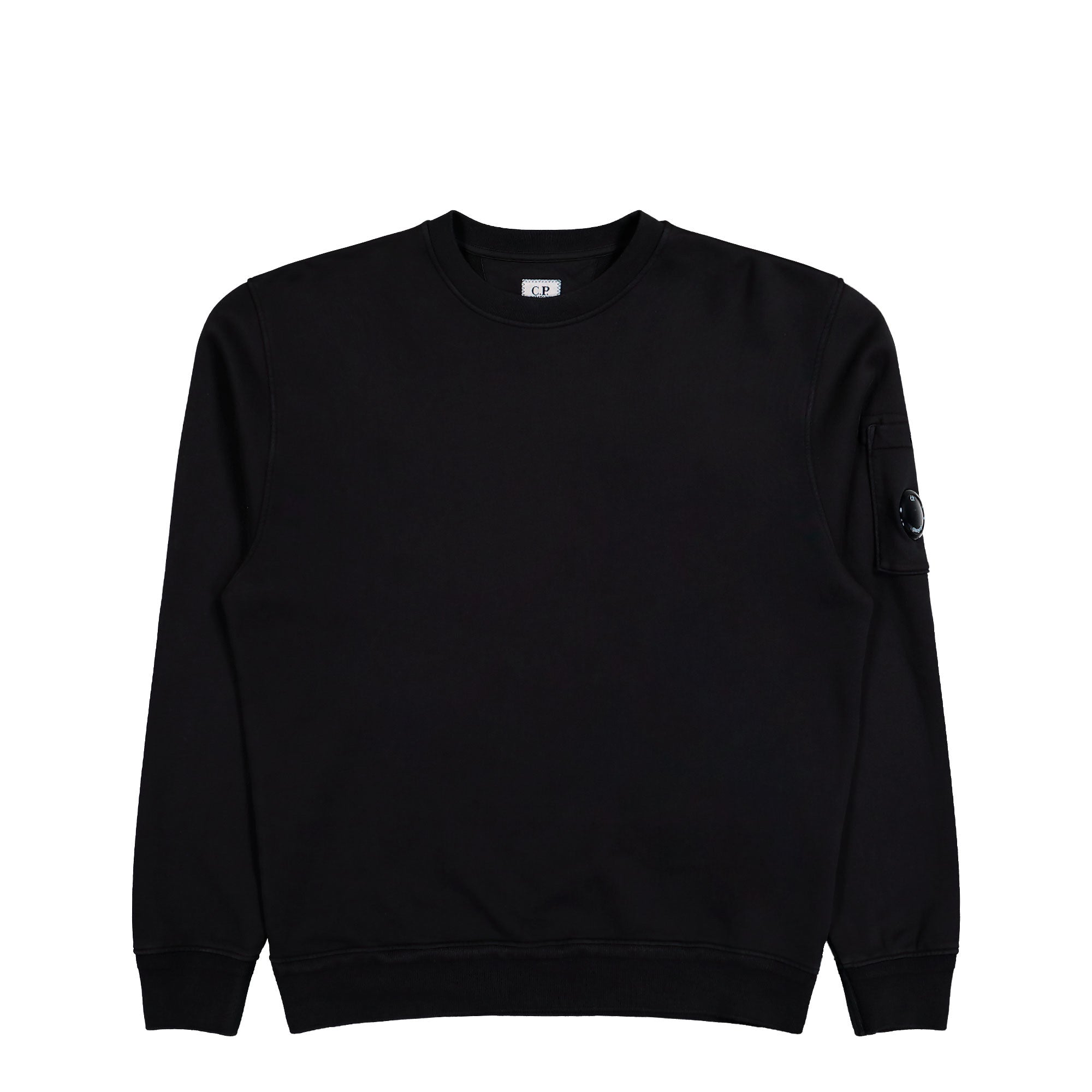 C.P. Company Cotton Diagonal Fleece Crewneck Lens Sweatshirt Black Sweatshirt 20CMSS036A-110044G 999 | Overkill

