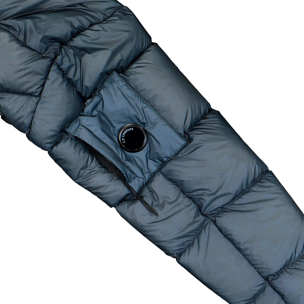 C.P. Company D.D. Shell Explorer Lens Down Jacket Orion Blue Jacket 21CMOW215A-110416A 871 Detail View 3 | Overkill
