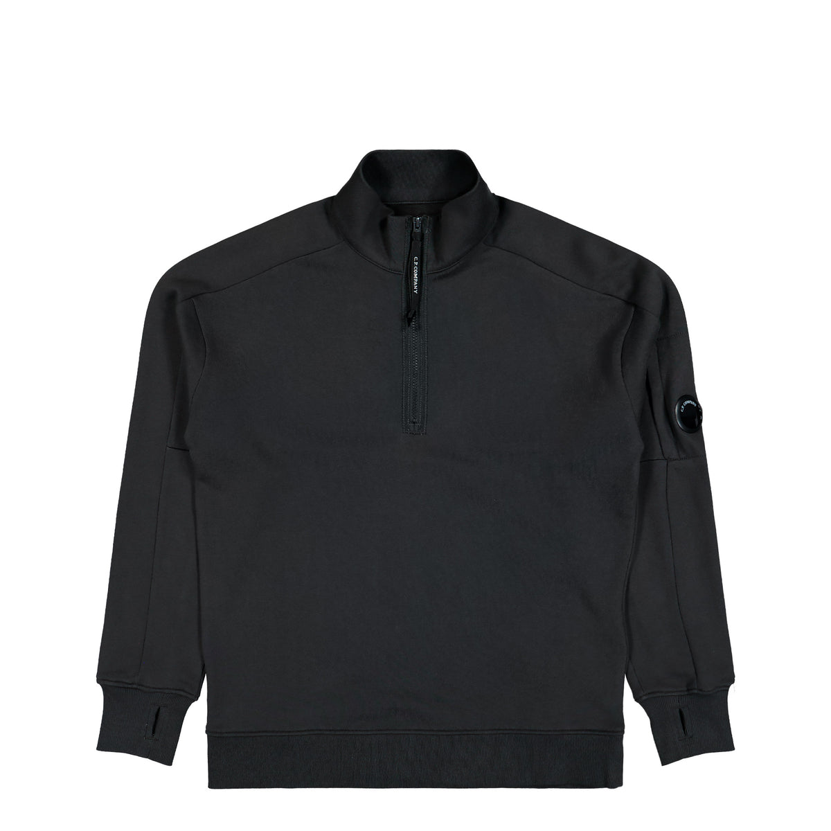 C.P. Company Diagonal Raised Fleece Half Zip Lens Sweatshirt Raven Sweatshirts 21CMSS033A-005086W 985 | Overkill