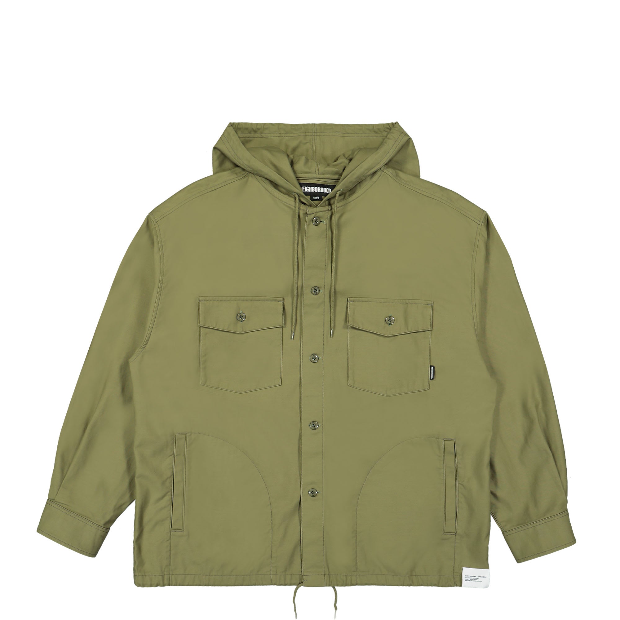 Neighborhood Hooded LS Shirt Jacket Olive Drab Jackets 232AQNH-SHM07 / Olive Drab | Overkill