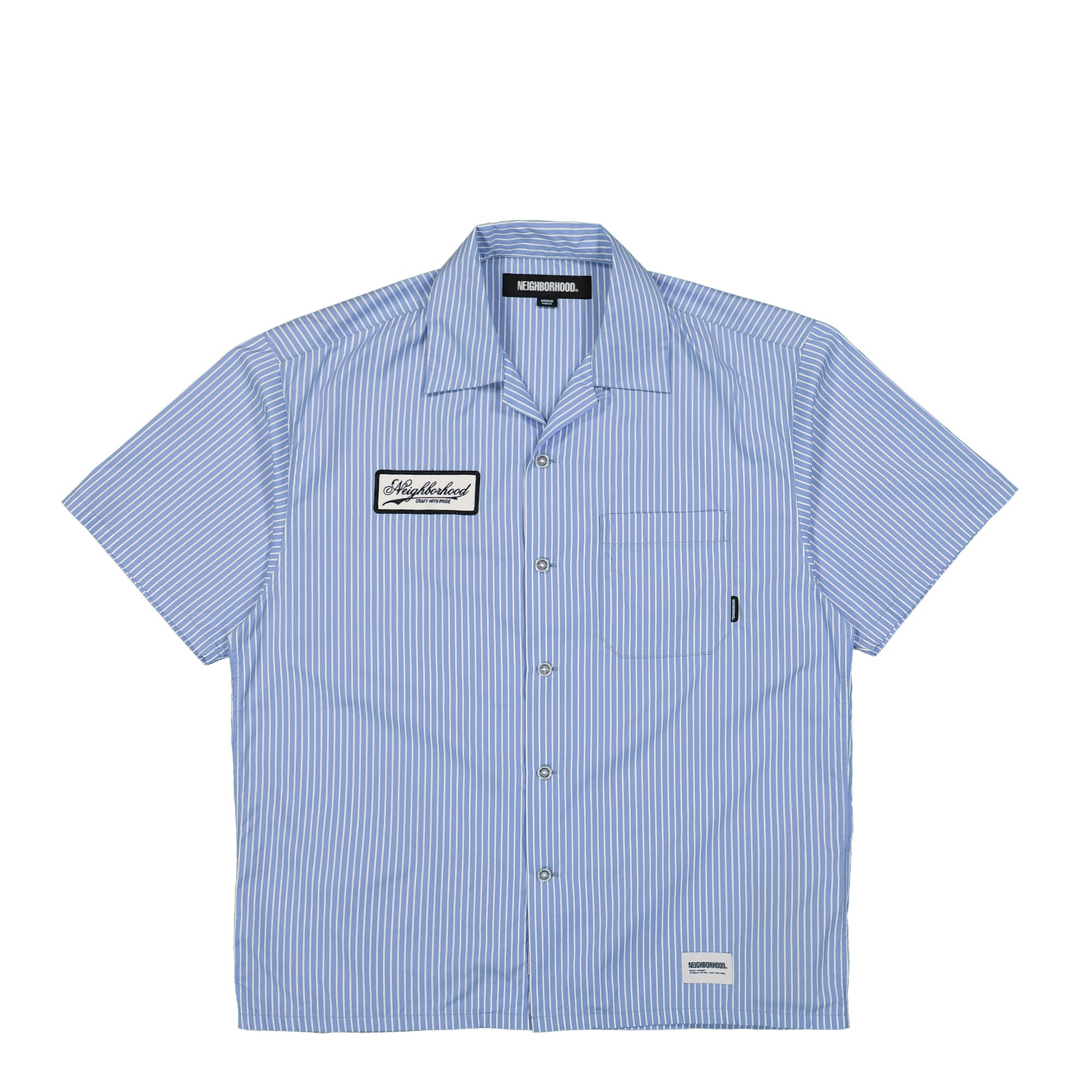 Neighborhood Stripe Work Shirt SS Blue Shirts 241TSNH-SHM03 / Blue | Overkill