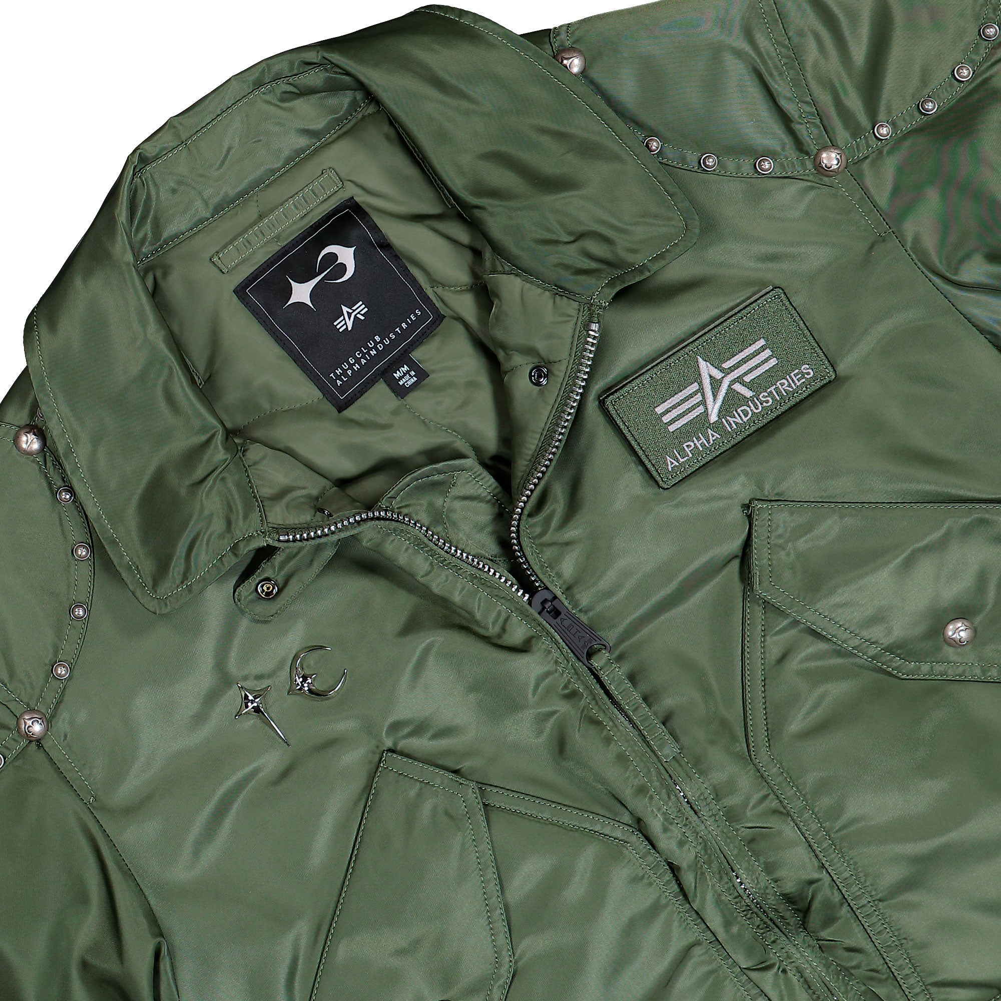 Thug Club x Alpha Industries CWU-45P Rivet Edition Sage Green Bomber & Varsity Jackets 258150-01 Detail View 1 | Overkill
