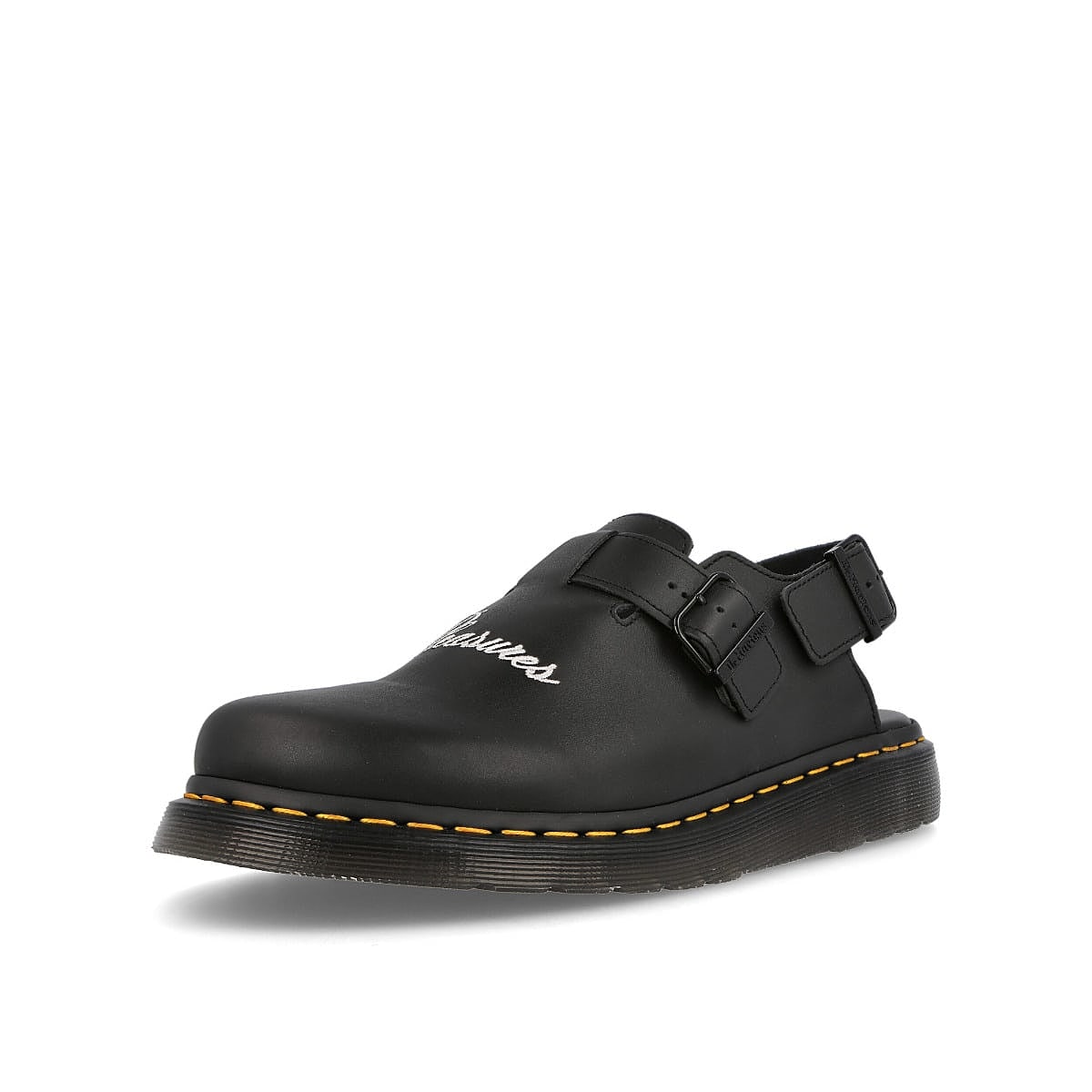 Dr. Martens Pleasures x Dr. Martens Jorge Black Slides, Sandals & Slippers  Close Up | Overkill