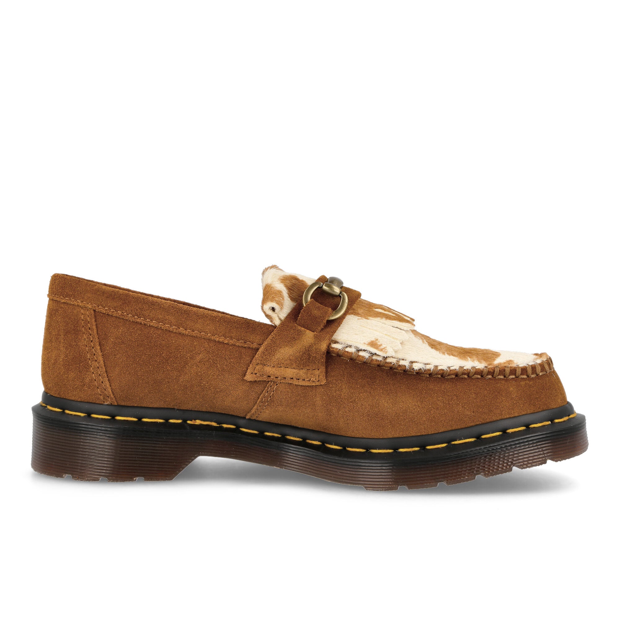 Dr. Martens Adrian Snaffle Pecan Brown + Jersey Cow Print Repello Calf Suede + Hair On Loafers & Lace ups  Silhouette | Overkill