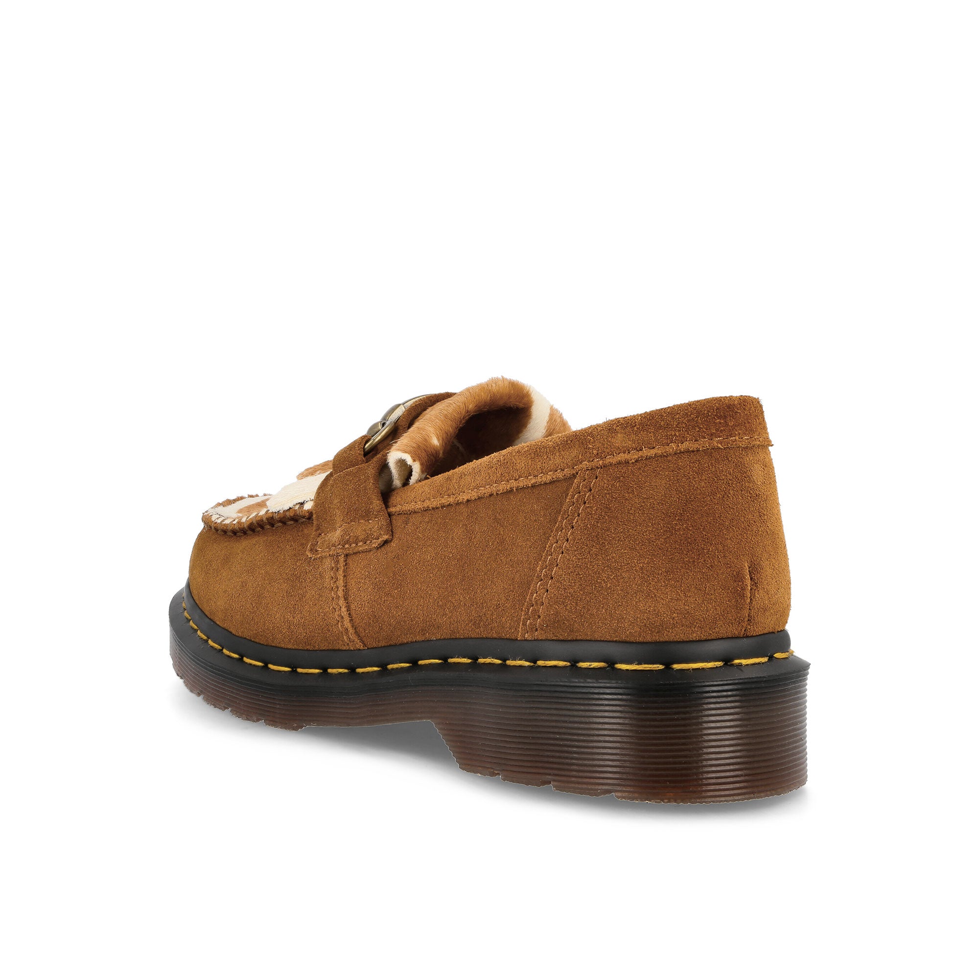 Dr. Martens Adrian Snaffle Pecan Brown + Jersey Cow Print Repello Calf Suede + Hair On Loafers & Lace ups  Material | Overkill