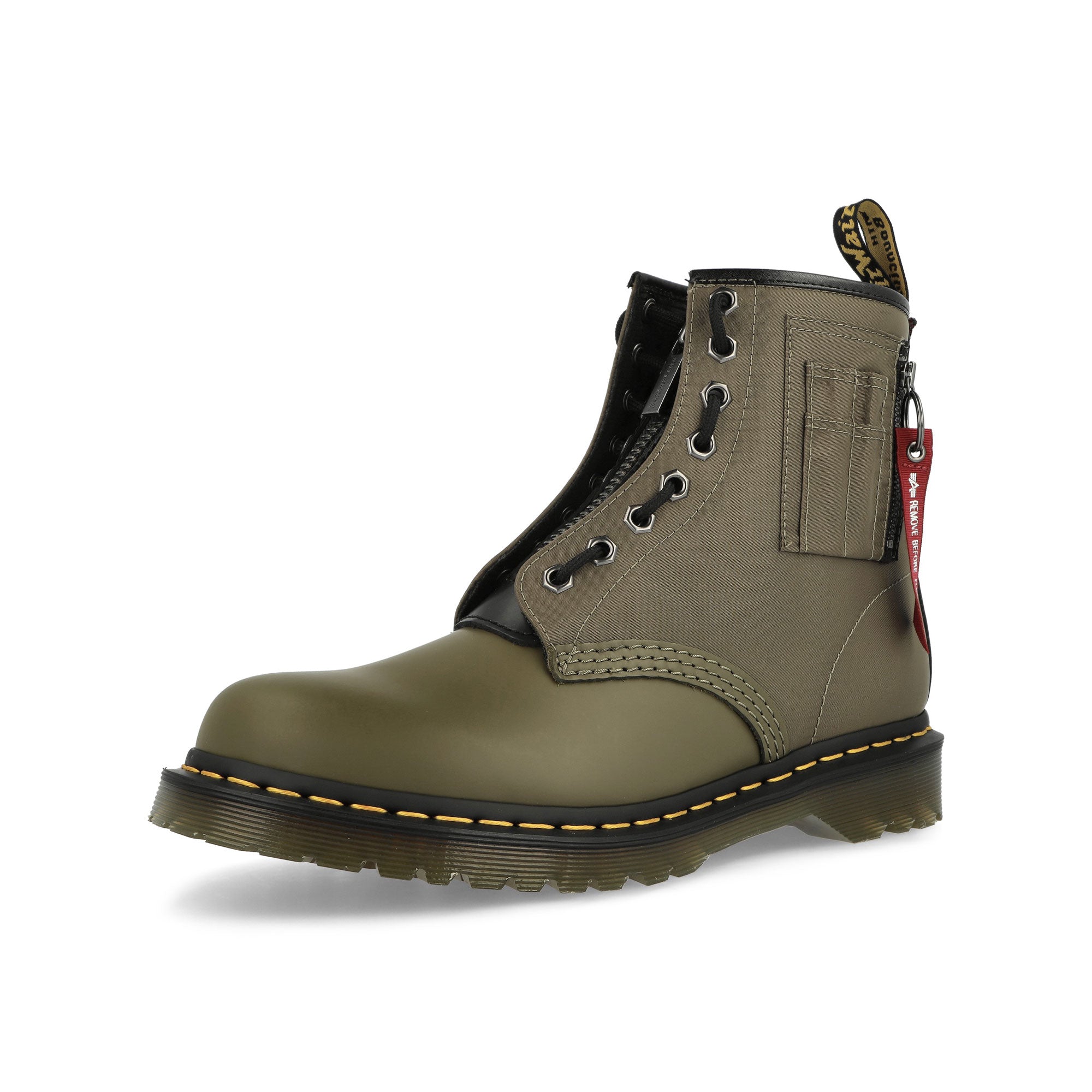 Dr. Martens Alpha Industries x Dr. Martens 1460 Ben Black Olive Boots  Close Up | Overkill