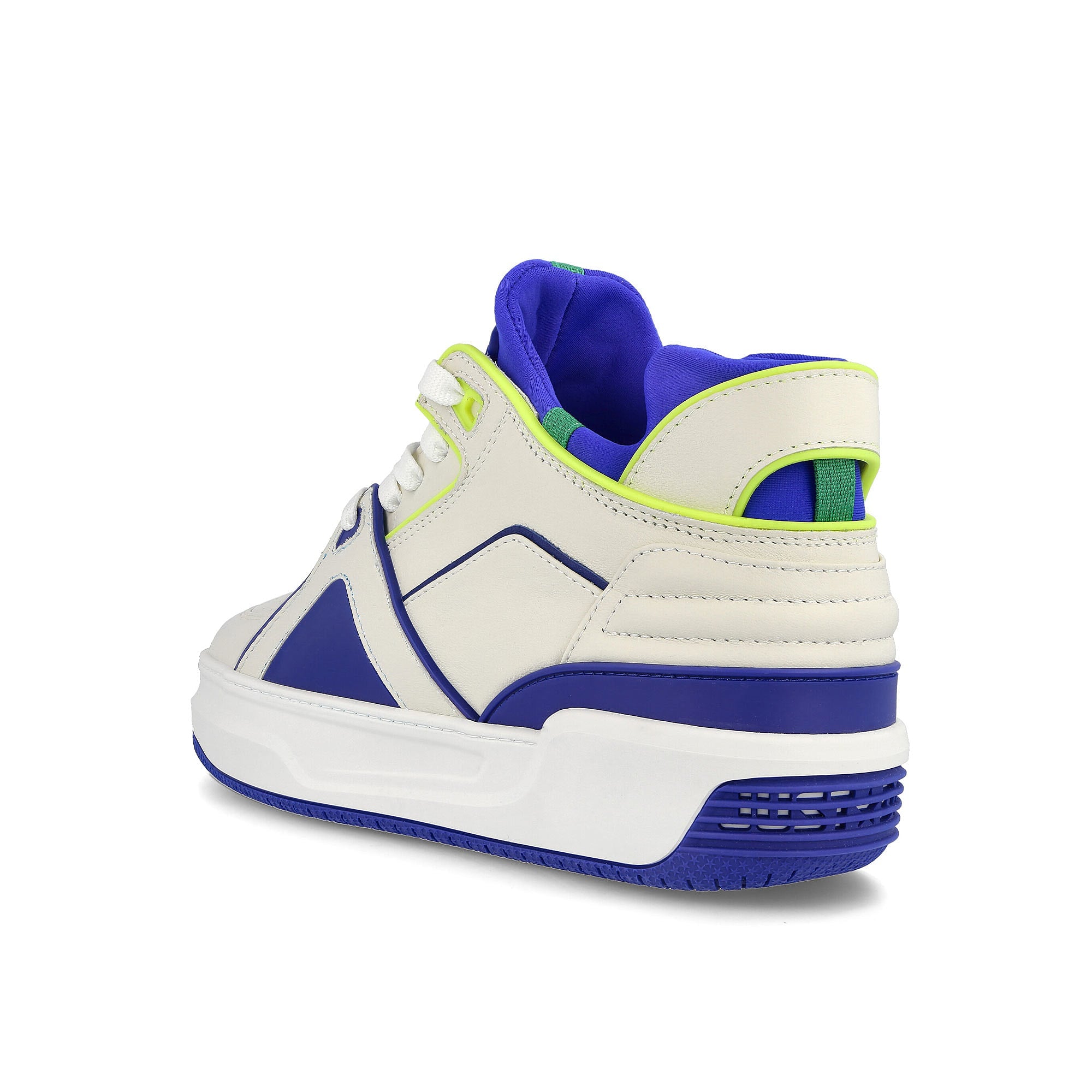 Just Don tennis courtside mid White-Blue-Neon Sneakers  Material | Overkill