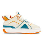 Just Don tennis courtside mid White / Orange / Teal   Material | Overkill