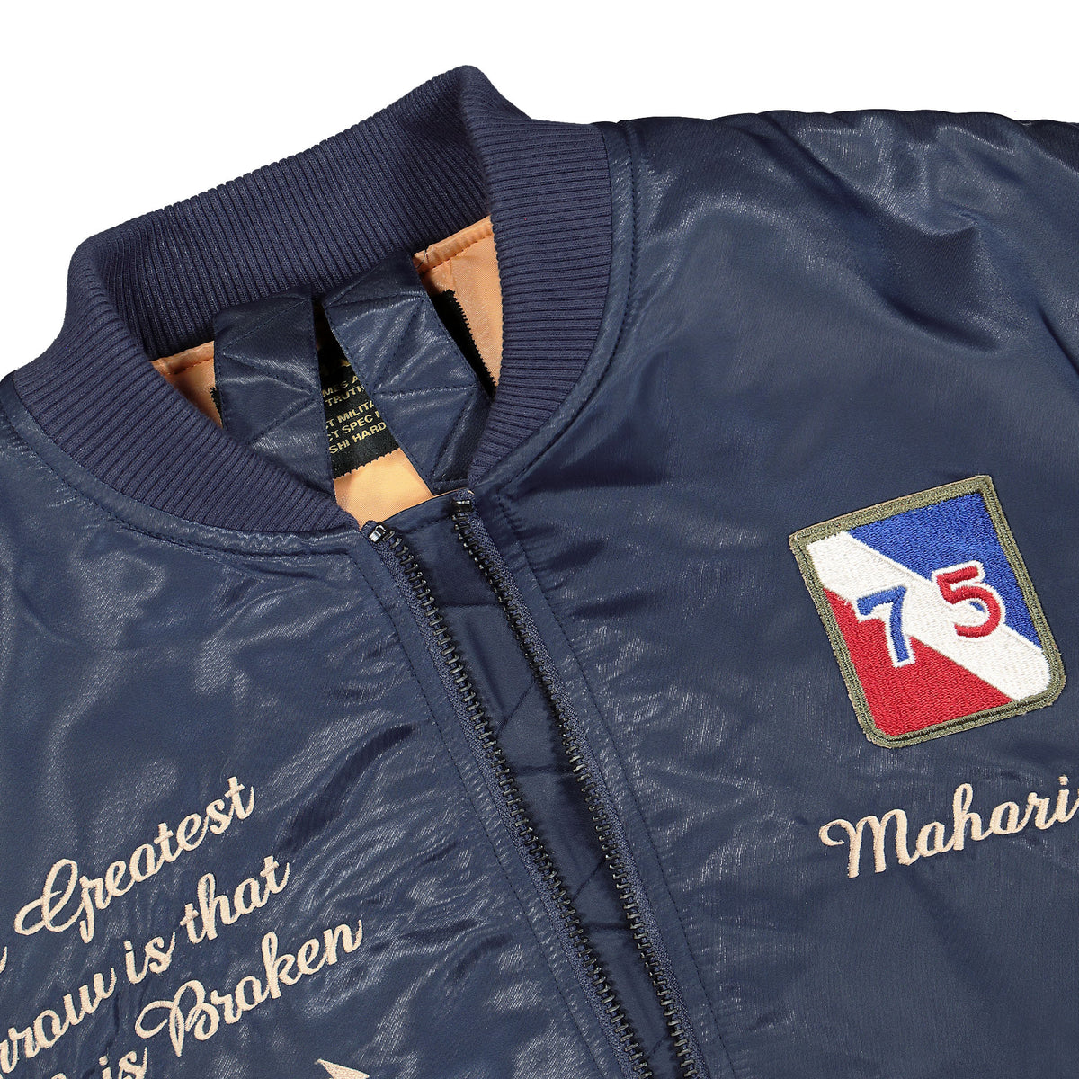 Maharishi Dragons MA-1 Flight Jacket Navy Jackets Close-up | Overkill