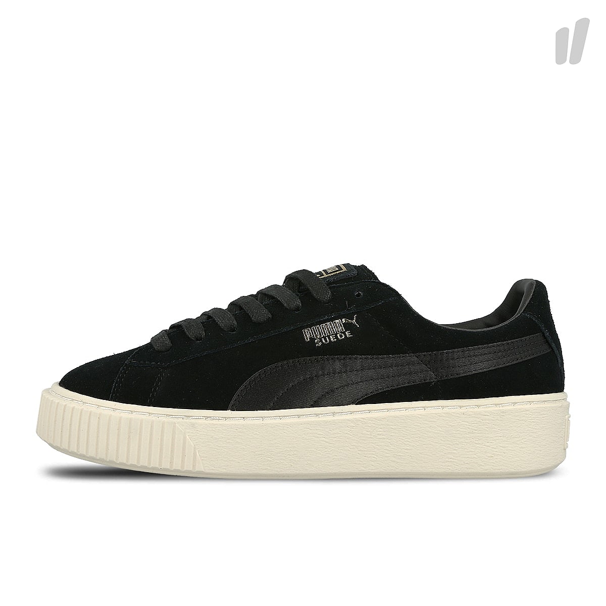 Puma wmns suede platform mono satin Black - Whisper White - Gold Sneakers 365828 05 | Overkill