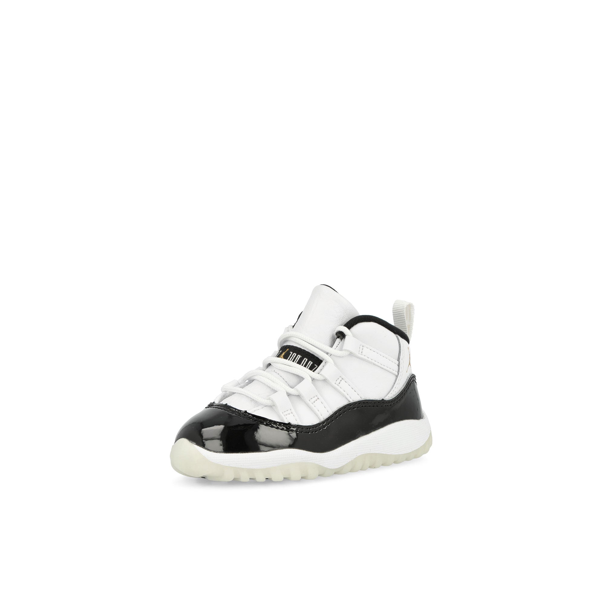 Jordan Air Jordan 11 Retro TD White / Metallic Gold - Black Mid Top Sneakers  Close Up | Overkill