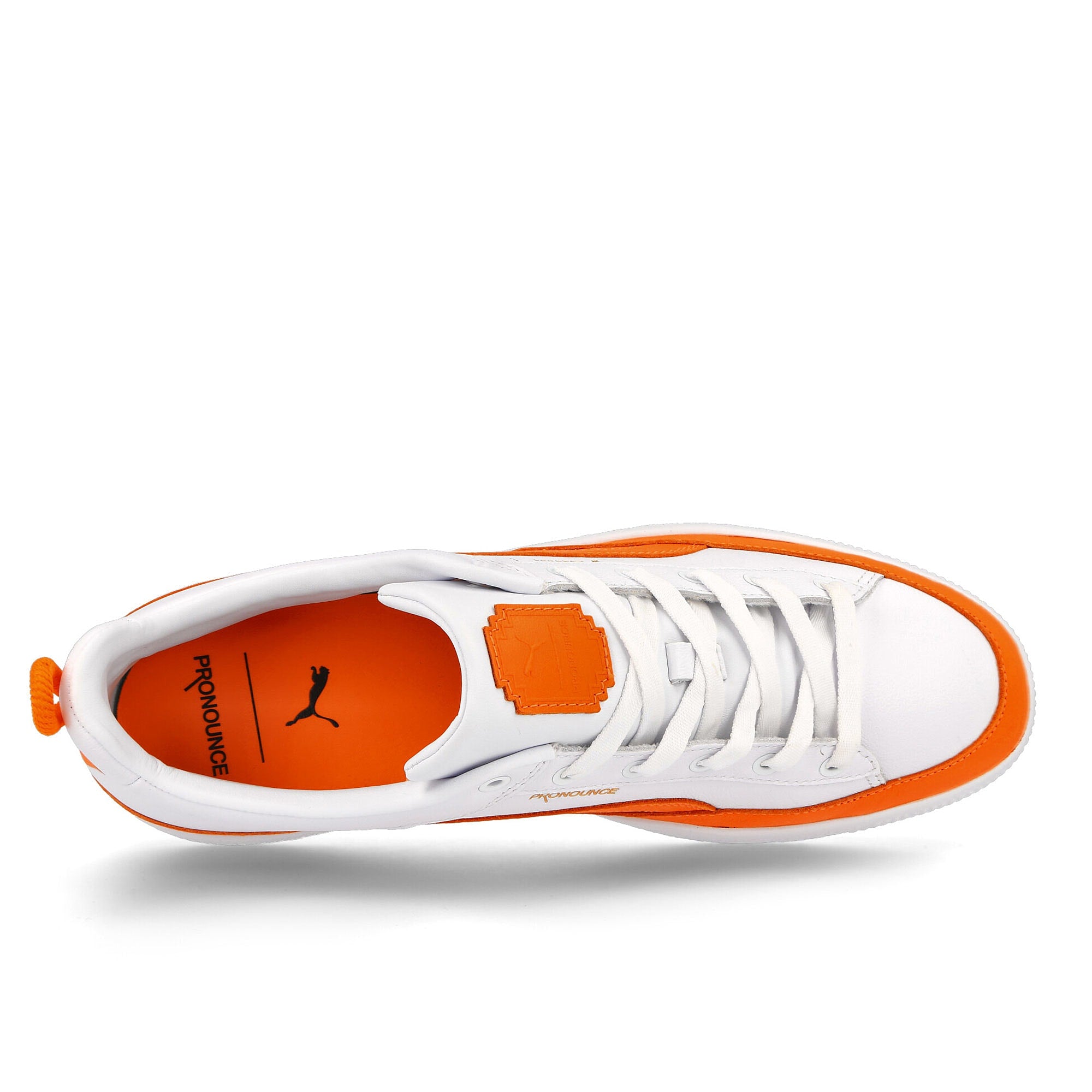 Puma Pronounce x Puma Basket VTG Puma White - Vibrant Orange Low Top Sneakers  Detailfoto | Overkill