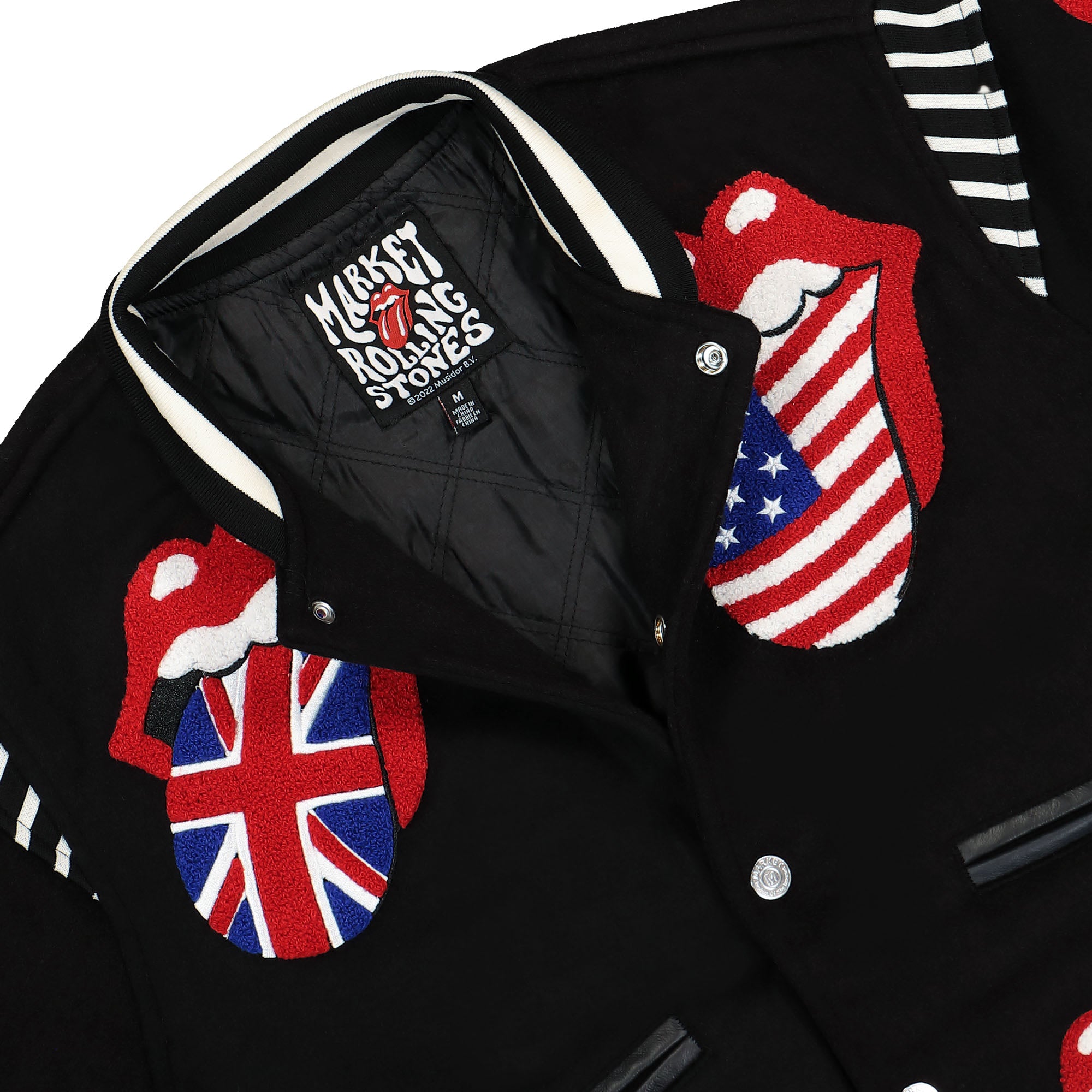Market Rolling Stones x Market World Flag Varsity Jacket Black Bomber & Varsity Jackets Material | Overkill