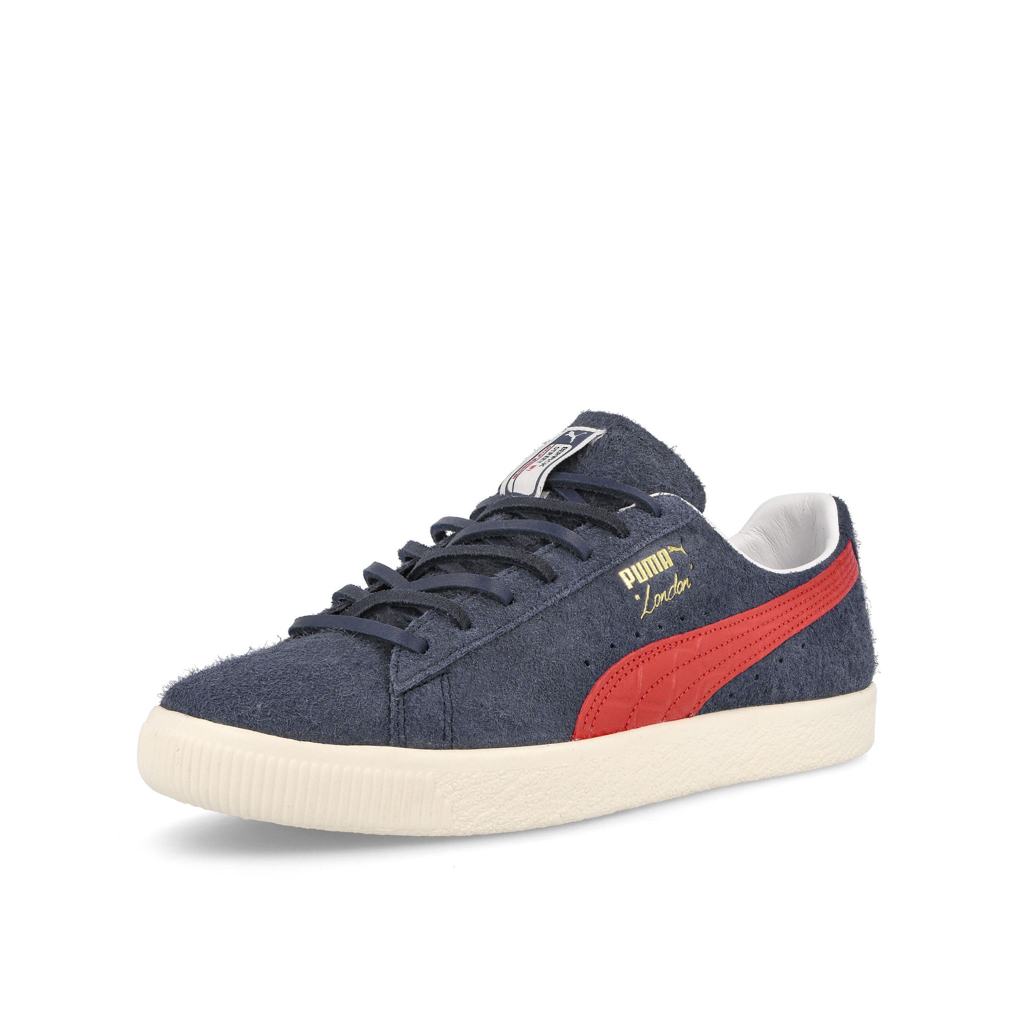 Puma Clyde Soho LONDON Frosted Ivory - New Navy Low Top Sneakers  Close Up | Overkill