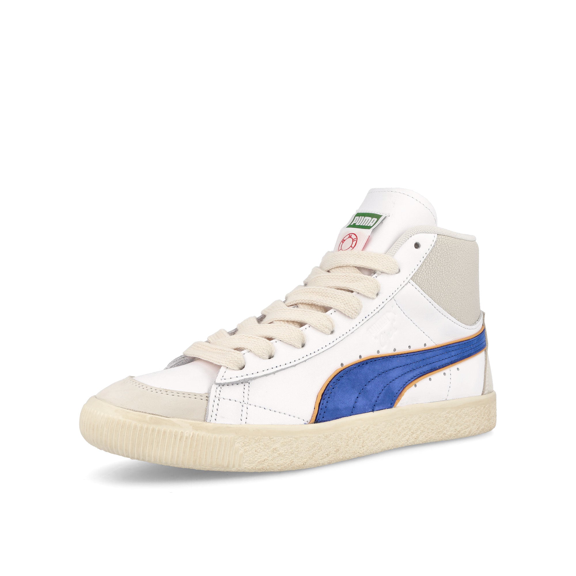 Puma Rhuigi x Puma Clyde Mid Bball Puma White - Royal Sapphire Sneakers  Close Up | Overkill