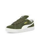 Puma Suede XL Dark Olive - Puma White Low Top Sneakers  Close Up | Overkill