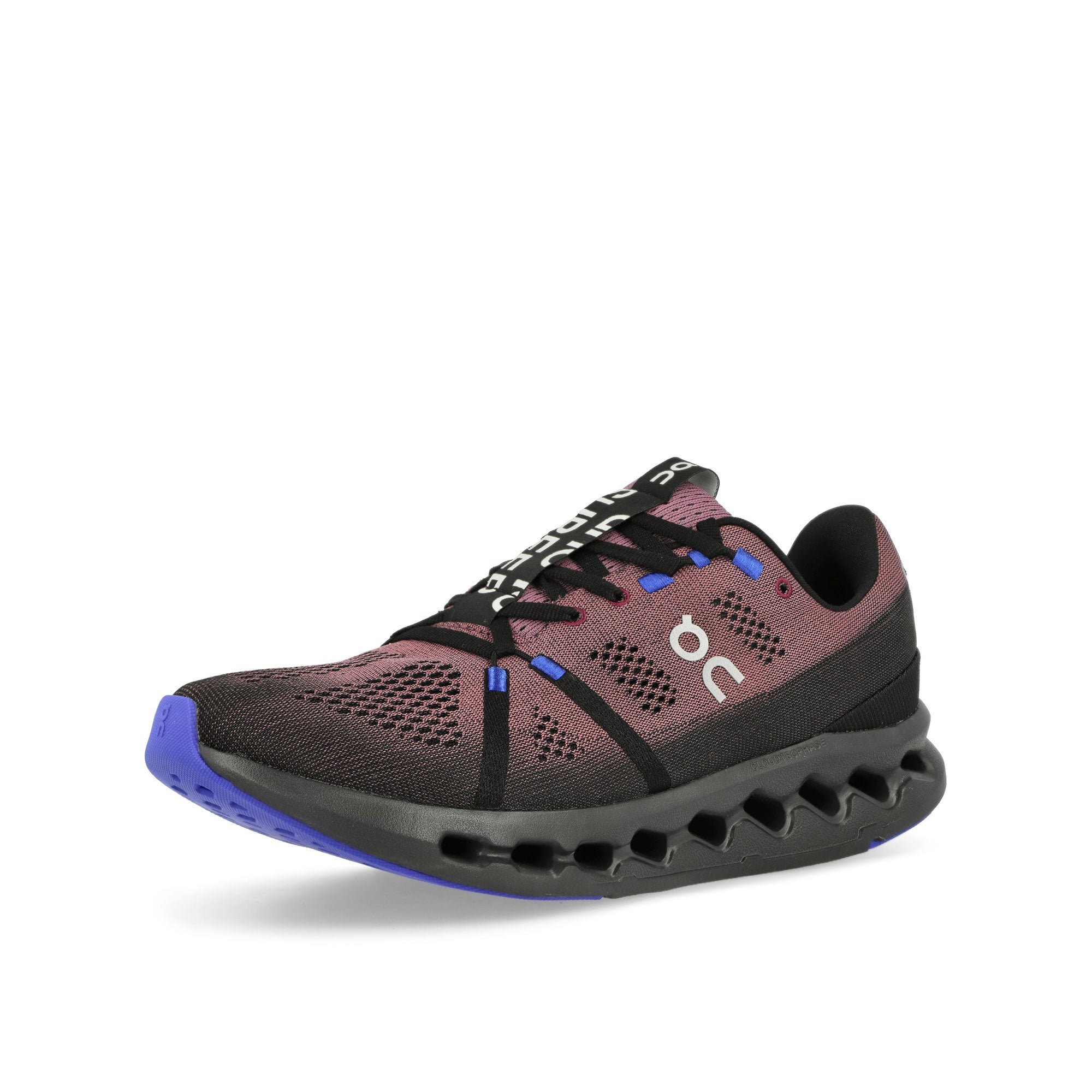 On Cloudsurfer Black / Cobalt Low Top Sneakers  Close Up | Overkill