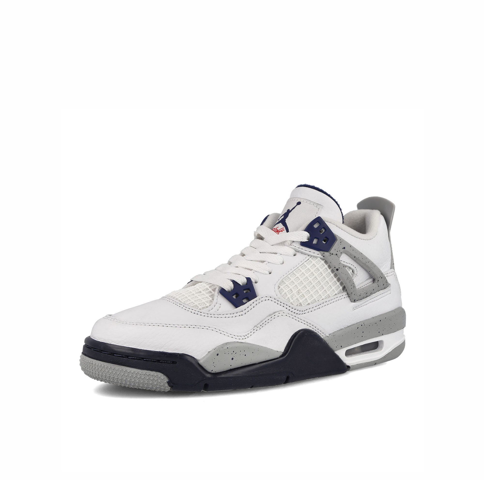 Jordan Air Jordan 4 Retro GS White / Midnight Navy - Light Smoke Grey Mid Top Sneakers  Close Up | Overkill