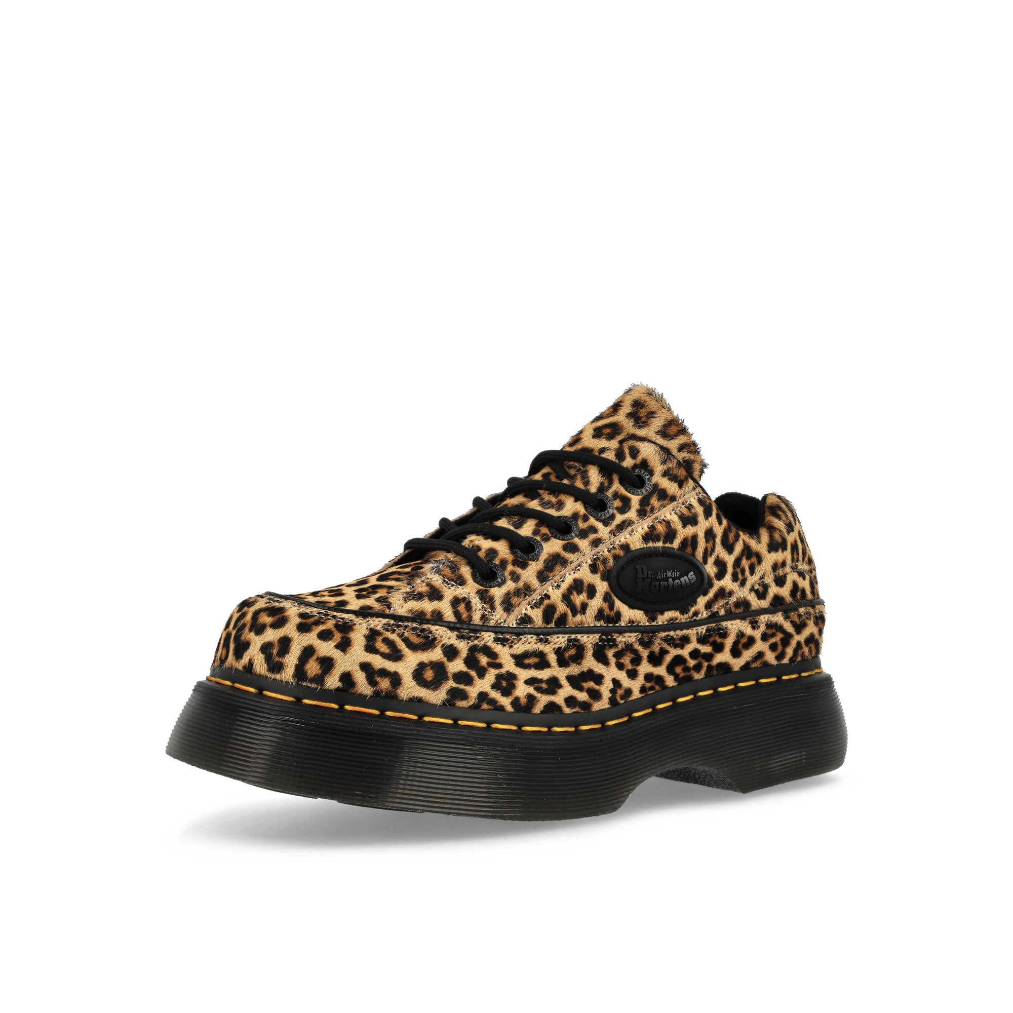 Dr. Martens Buzz 5i Spot Hair On Light Tan Mini Leopard Low Top Sneakers  Close Up | Overkill
