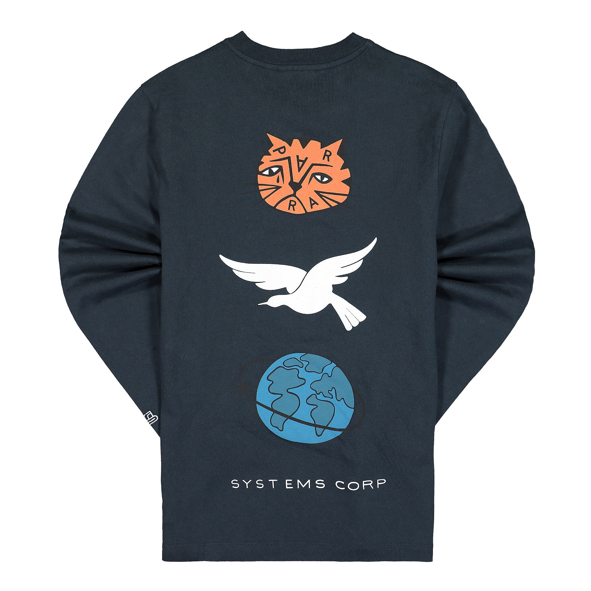 Parra Sad Cat System Bird Long Sleeve T-Shirt Navy Blue T-Shirts Close-up | Overkill
