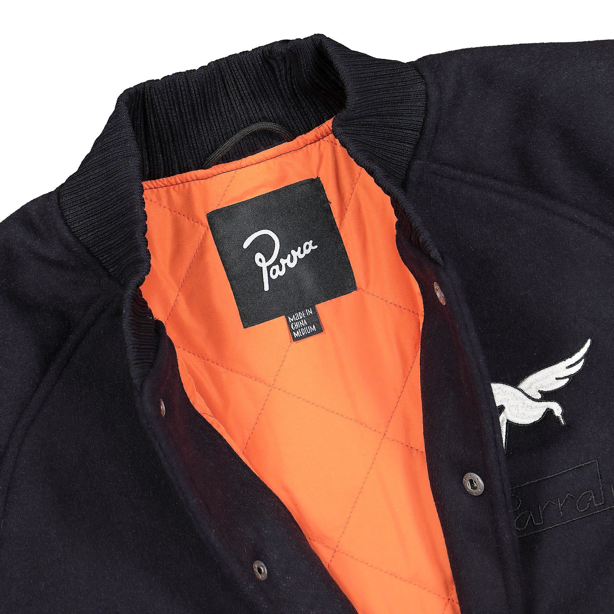 Parra Sad Pencil Wool Varsity Jacket Navy Blue Bomber & Varsity Jackets Close-up | Overkill