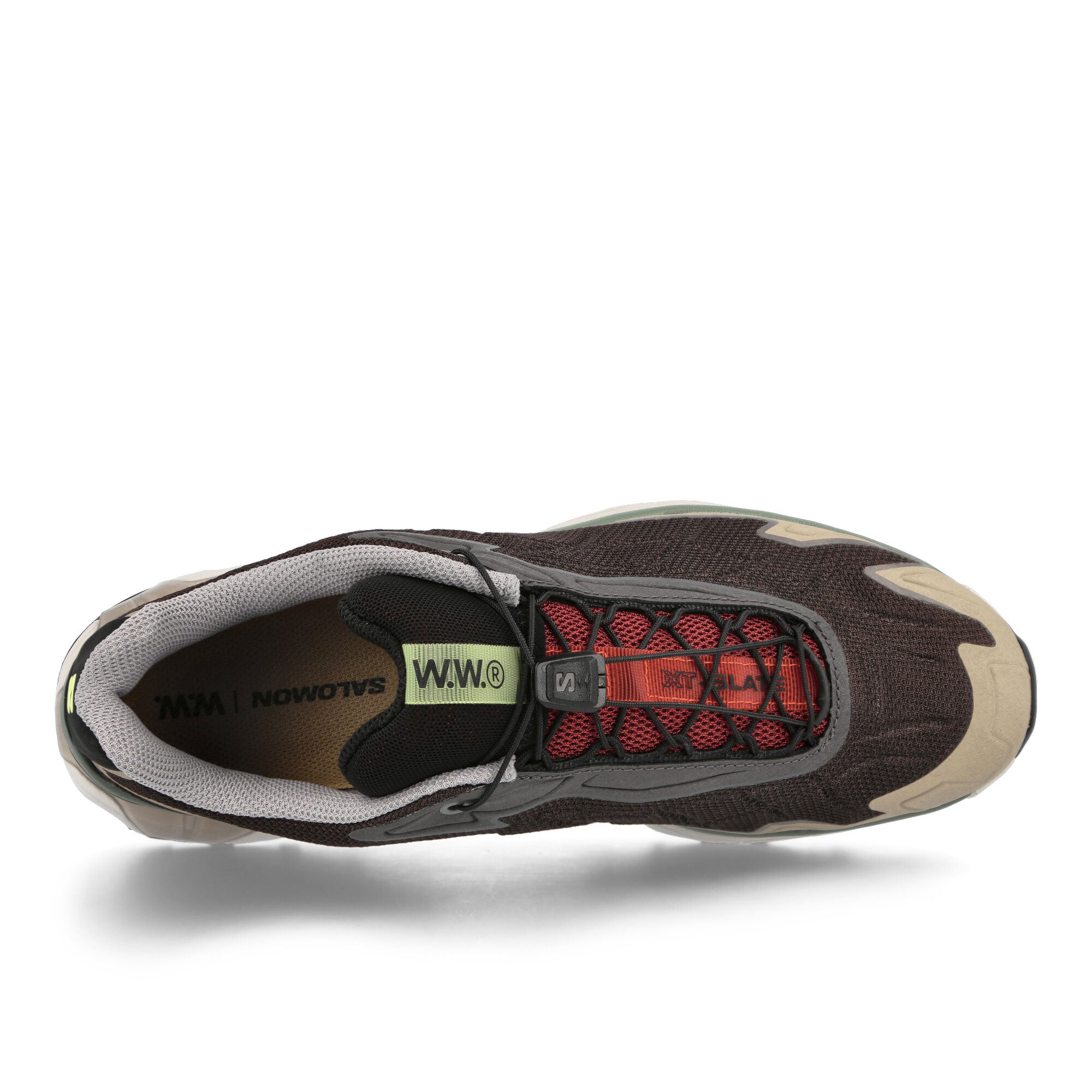 Salomon Wood Wood x Salomon TX-Slate Black Coffee / Biking Red / Quit Shade Sneakers  Detailfoto | Overkill
