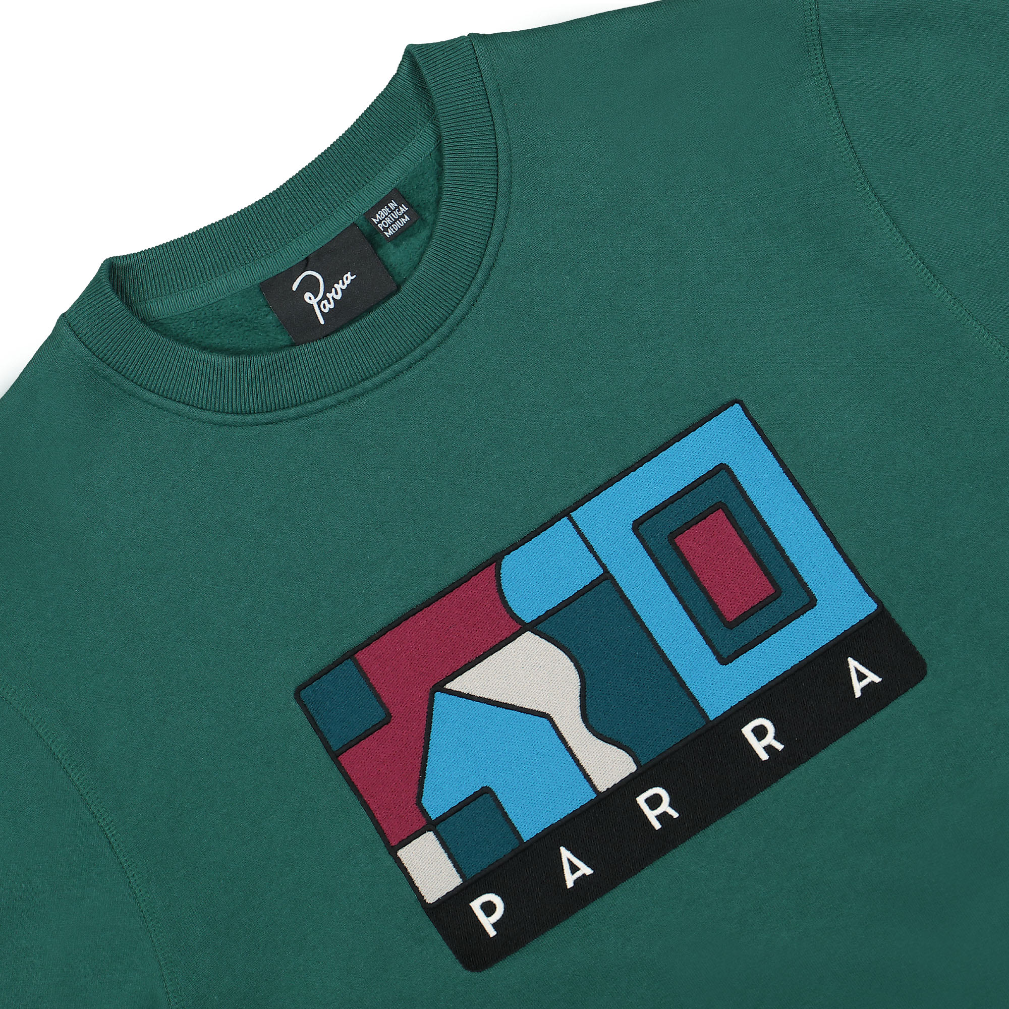 Parra Blockhaus Crew Neck Sweatshirt Pine Green Sweatshirts Close-up | Overkill