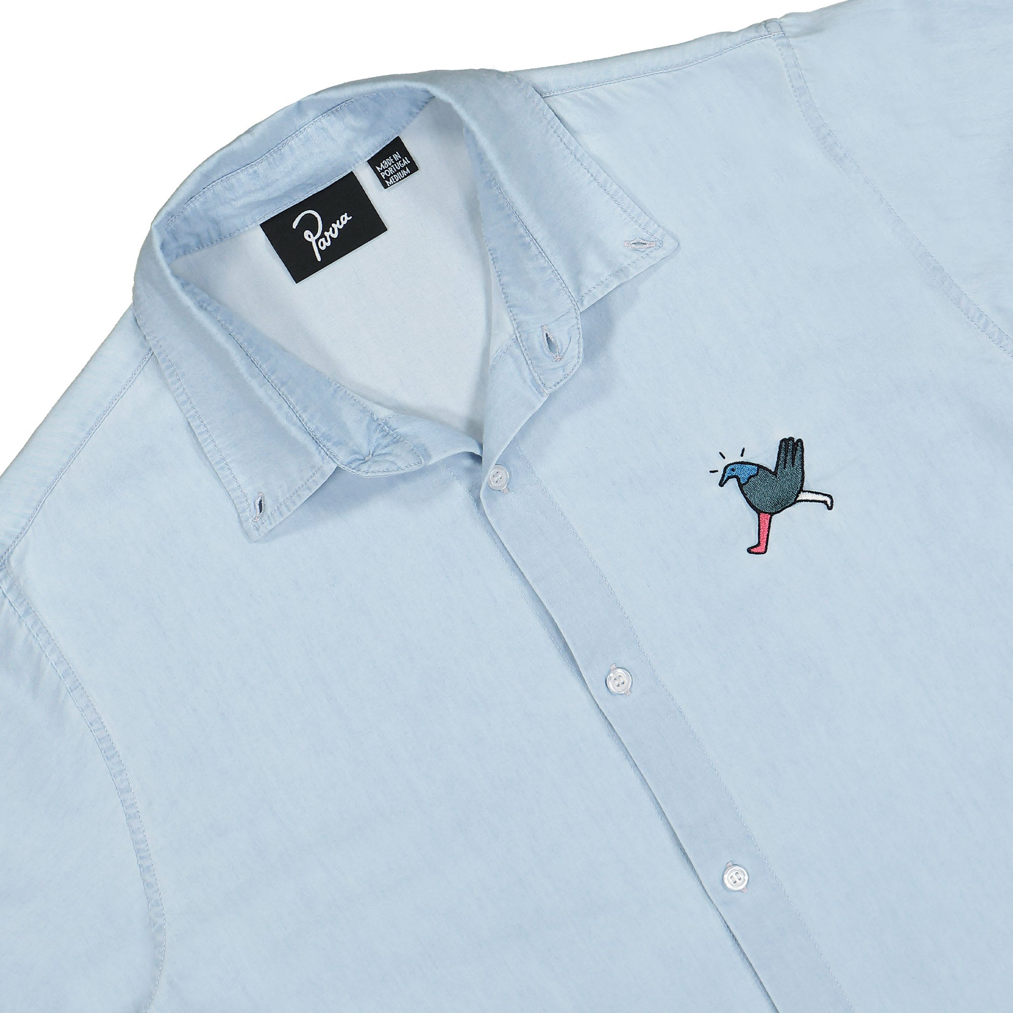 Parra Annoyed Chicken Shirt Bleached Denim Shirts Close-up | Overkill