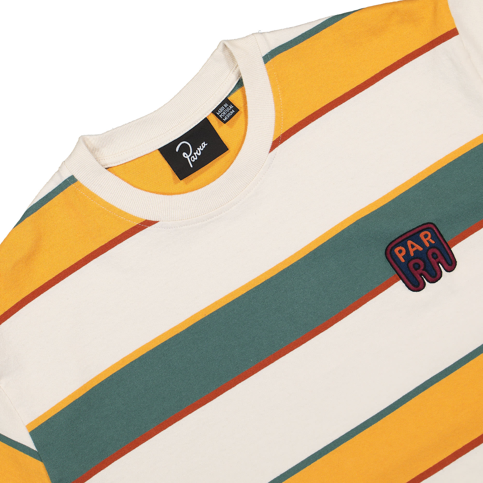 Parra Fast Food Logo Striped T-Shirt Burned Yellow T-Shirts Close-up | Overkill