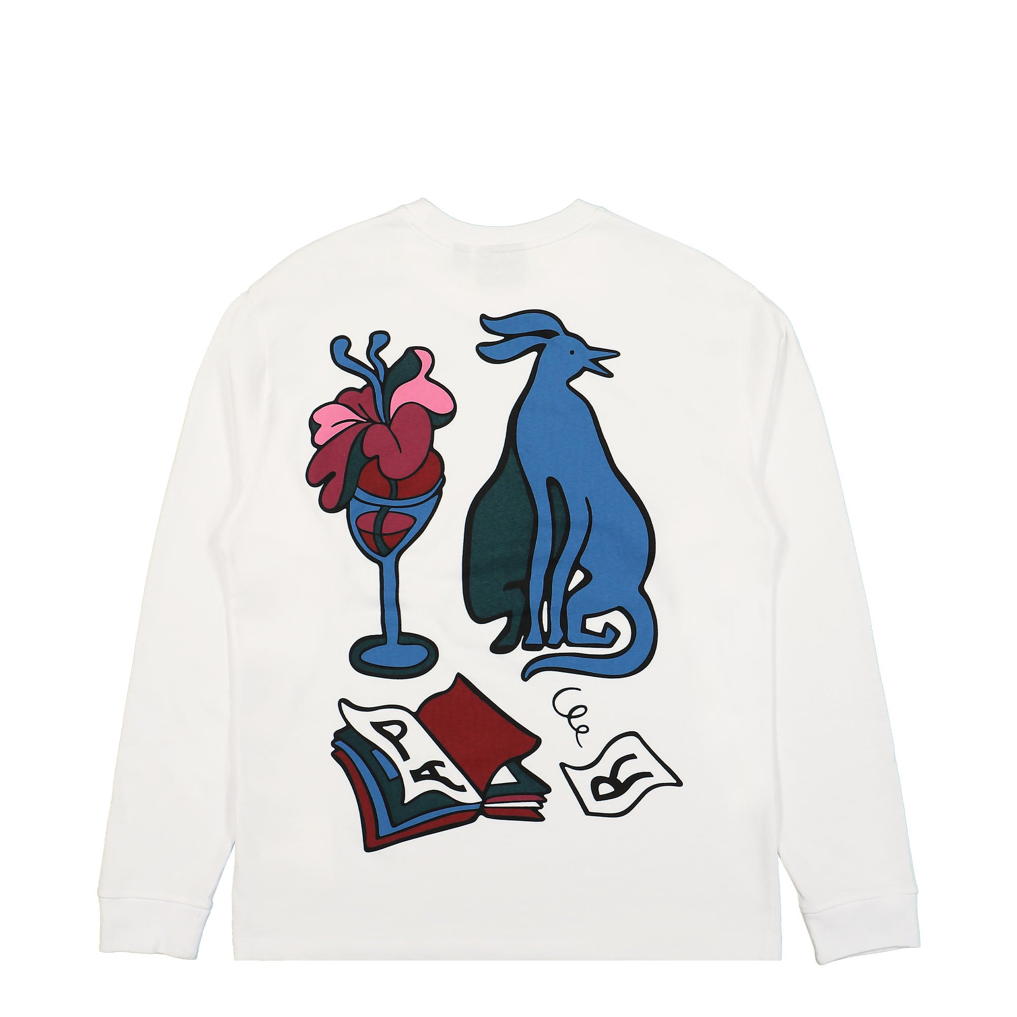 Parra Wine And Books Long Sleeve T-Shirt White T-Shirts Close-up | Overkill