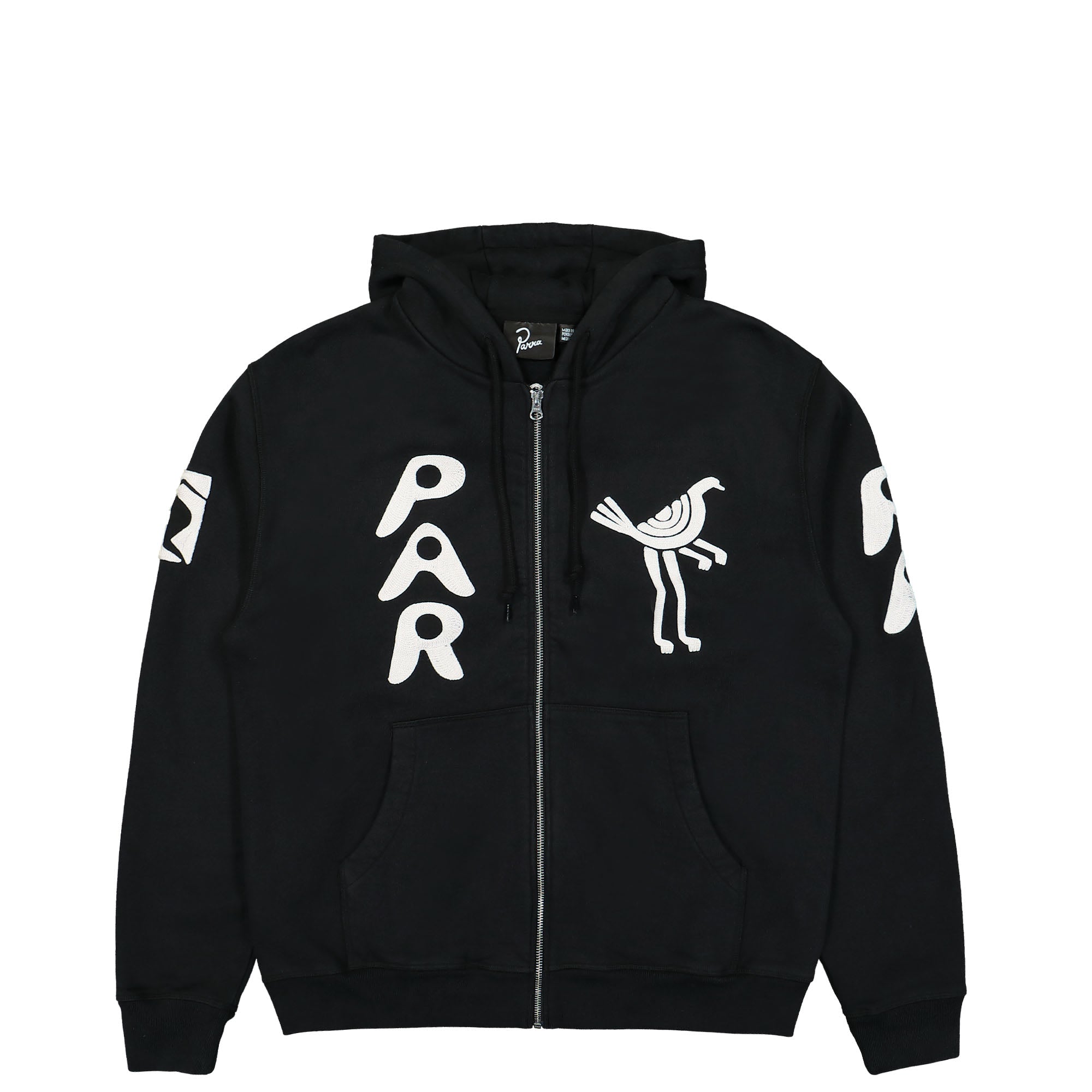 Parra Zipped Pigeon Zip Hooded Sweatshirt Black Hoodies 51142 | Overkill