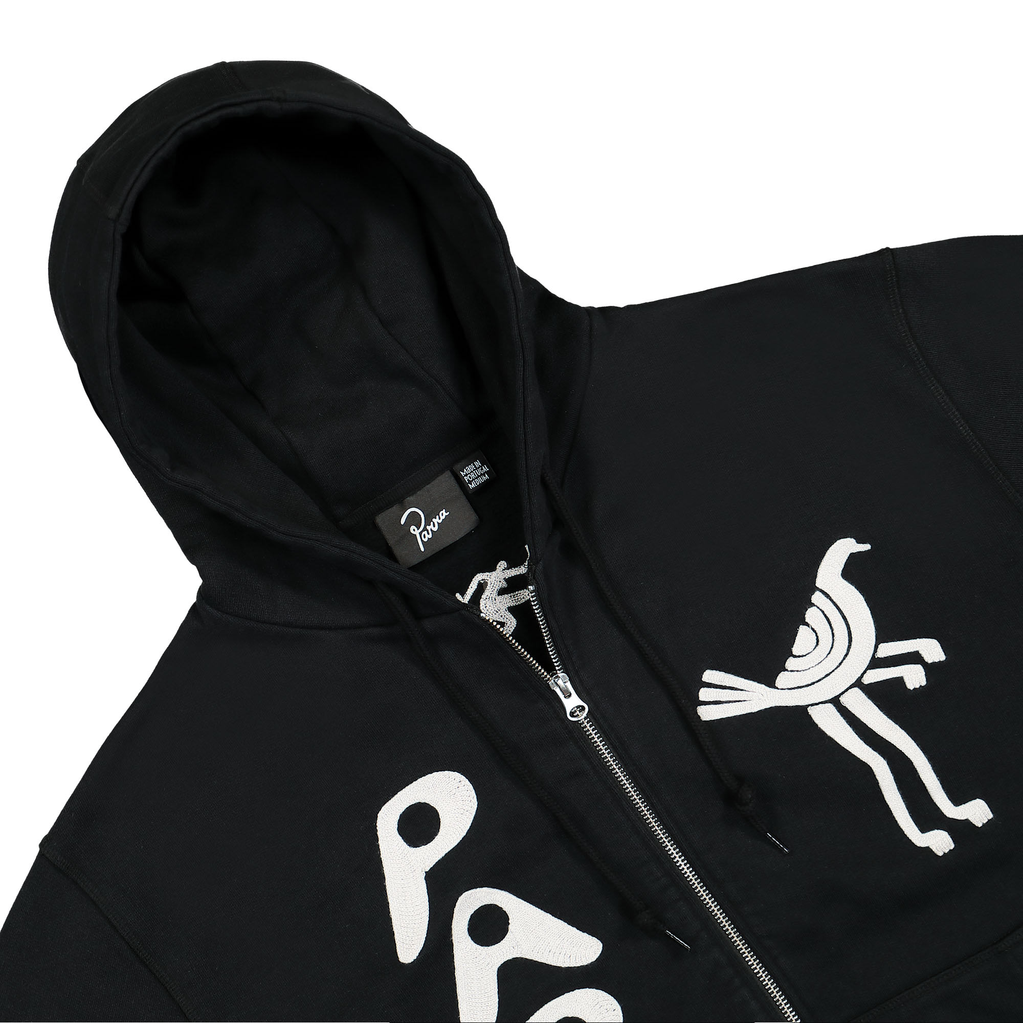 Parra Zipped Pigeon Zip Hooded Sweatshirt Black Hoodies Close-up | Overkill