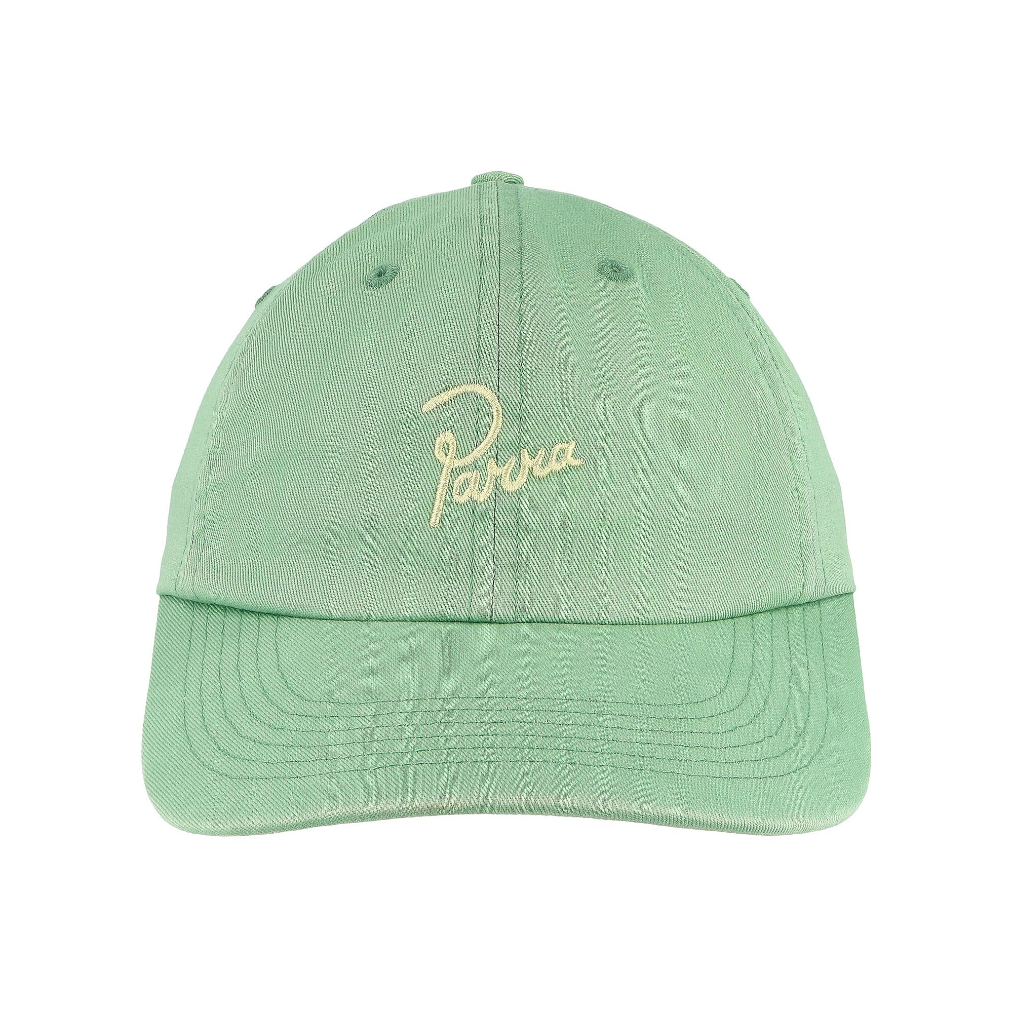 Parra Script Logo 6 Panel Hat Sage Green Caps Detailfoto | Overkill