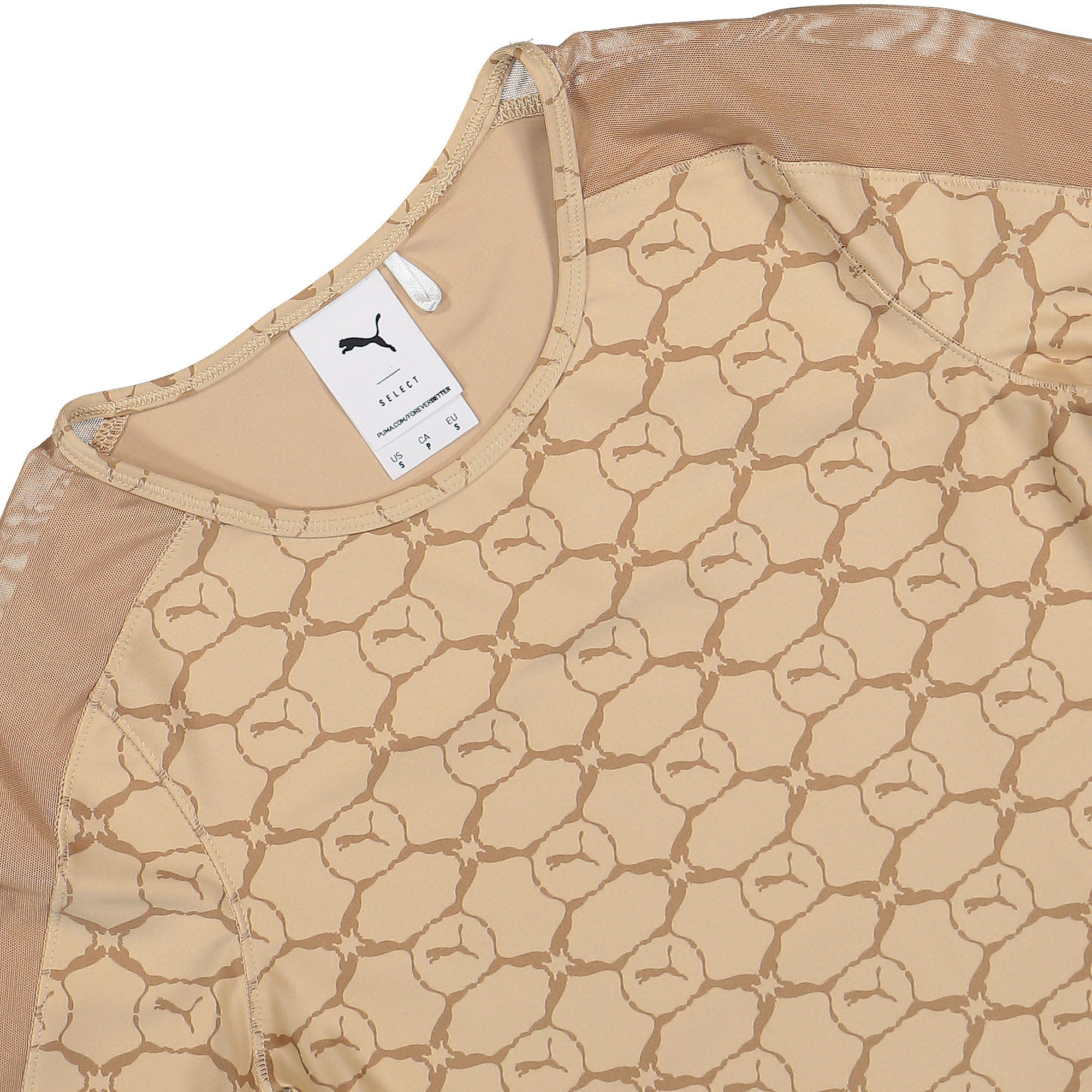 Puma Wmns Luxe Sport T7 Bodysuit Light Sand - Desert Tan AOP Longsleeves Close-up | Overkill