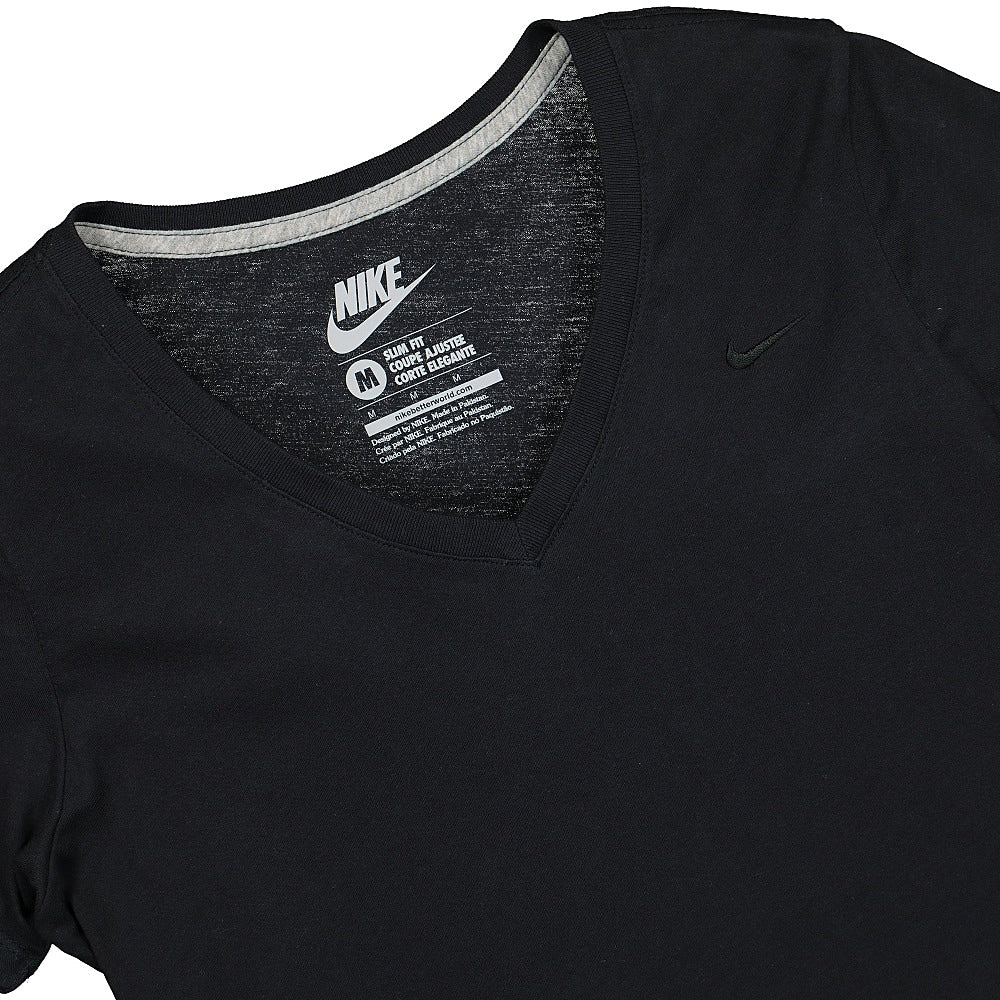 Nike Wmns V-Neck Embroidered Swoosh Tee Black T-Shirts Close-up | Overkill