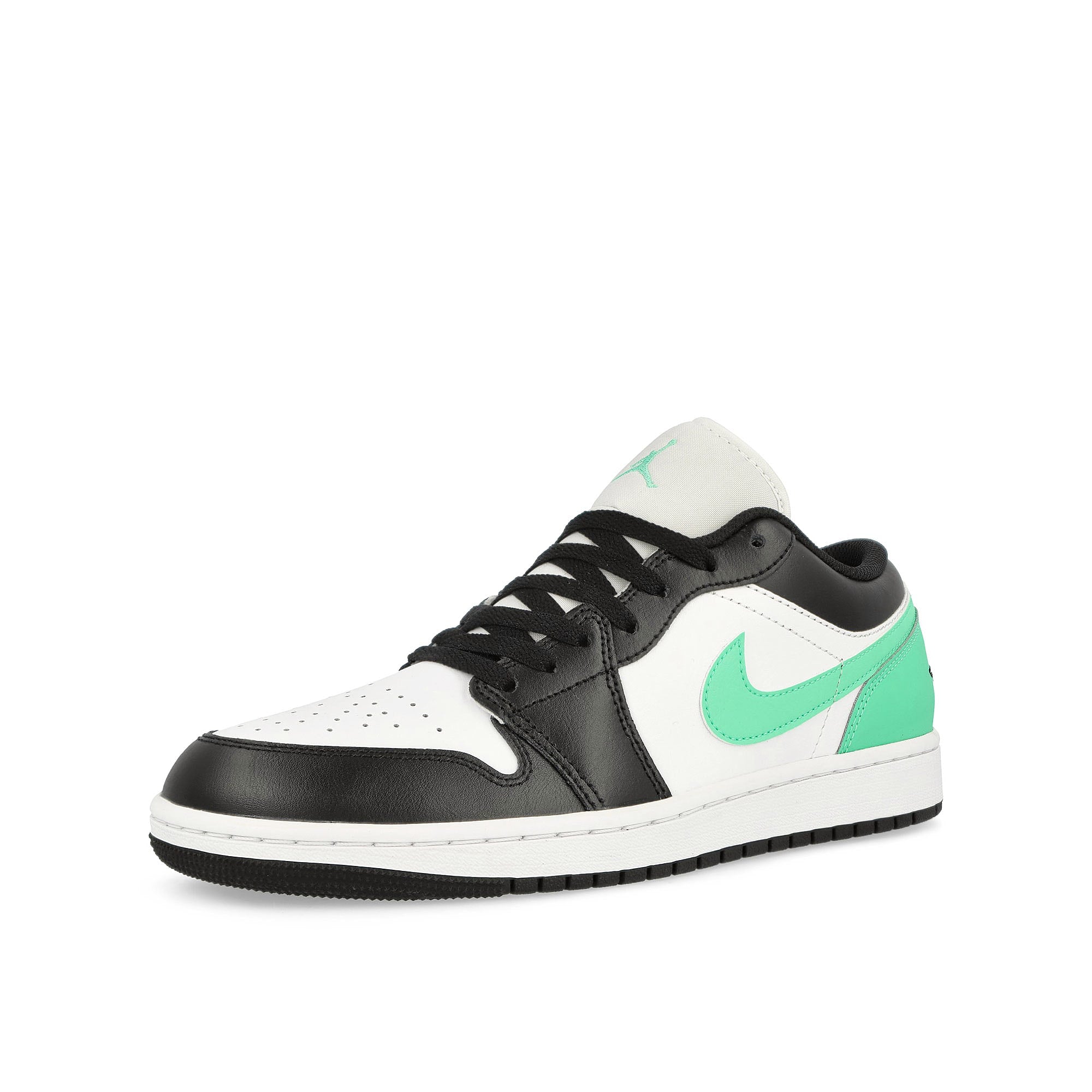 Jordan Air Jordan 1 Low White / Black - Green Glow Low Top Sneakers  Close Up | Overkill
