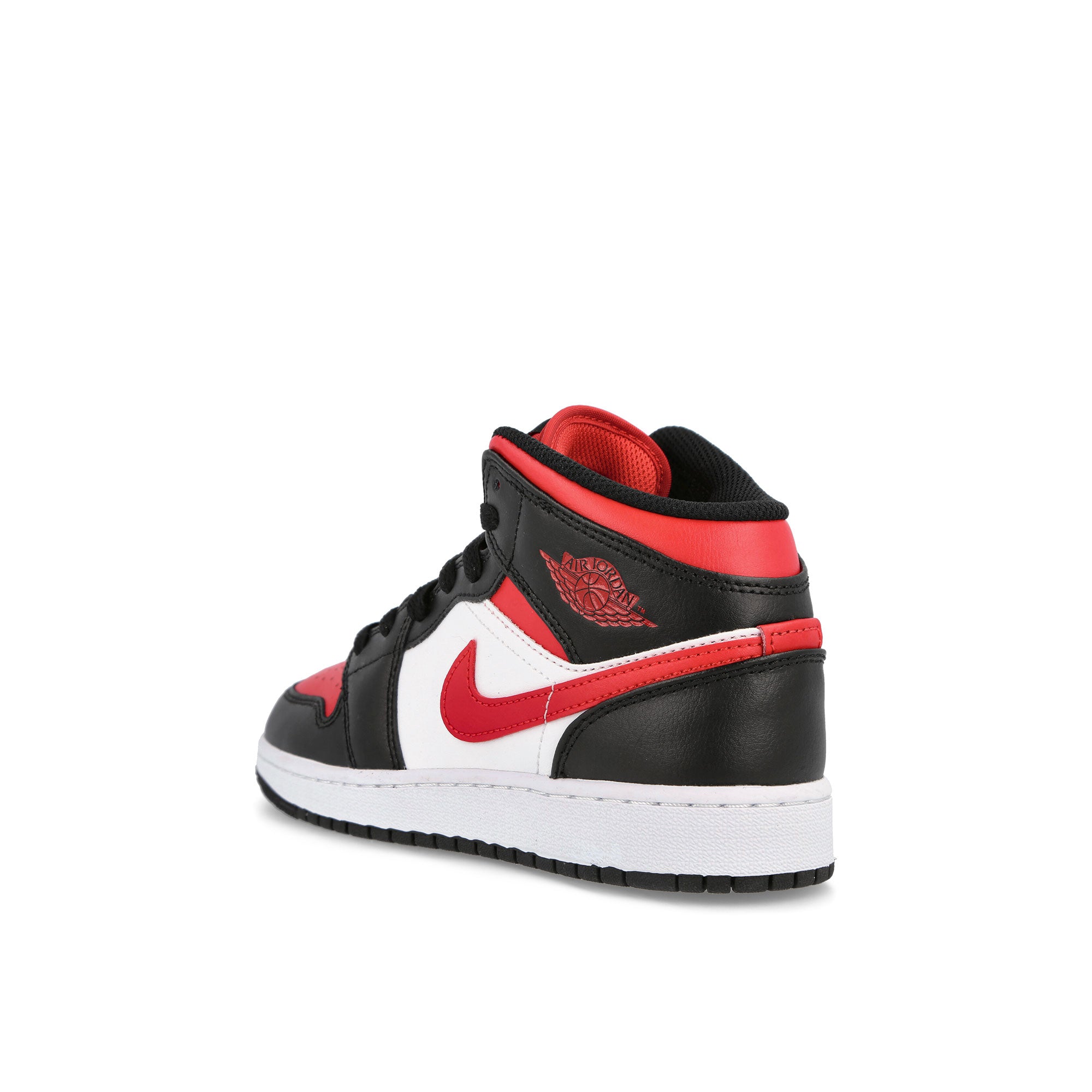 Air Jordan 1 Mid GS 1 Mid GS Black / Fire Red - White Overkill Archive 554725 079 Material | Overkill
