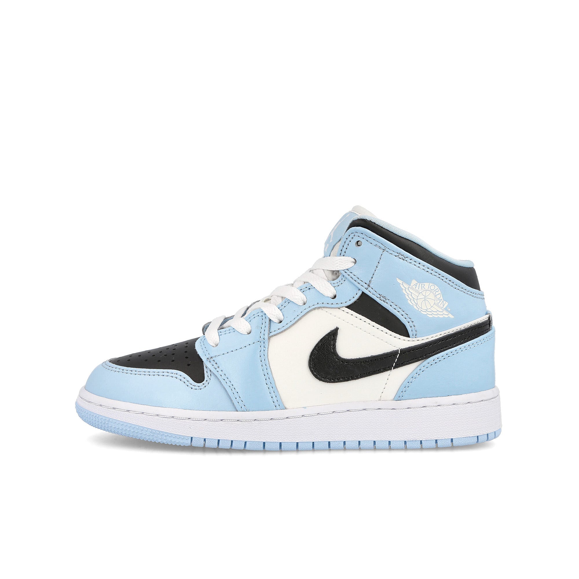 Jordan Air Jordan 1 Mid GS Ice Blue / Black - Sail - White Mid Top Sneakers 555112 401 | Overkill